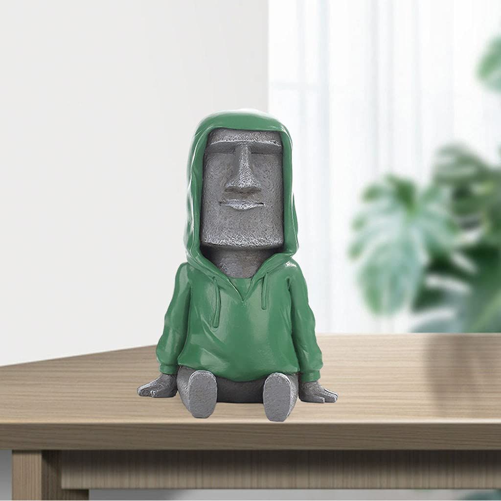 Resin Easter Island Statue Decor Massive Megalith Retro Style Roman Head Sculpture for Bedroom Desktop Ornament, Gray