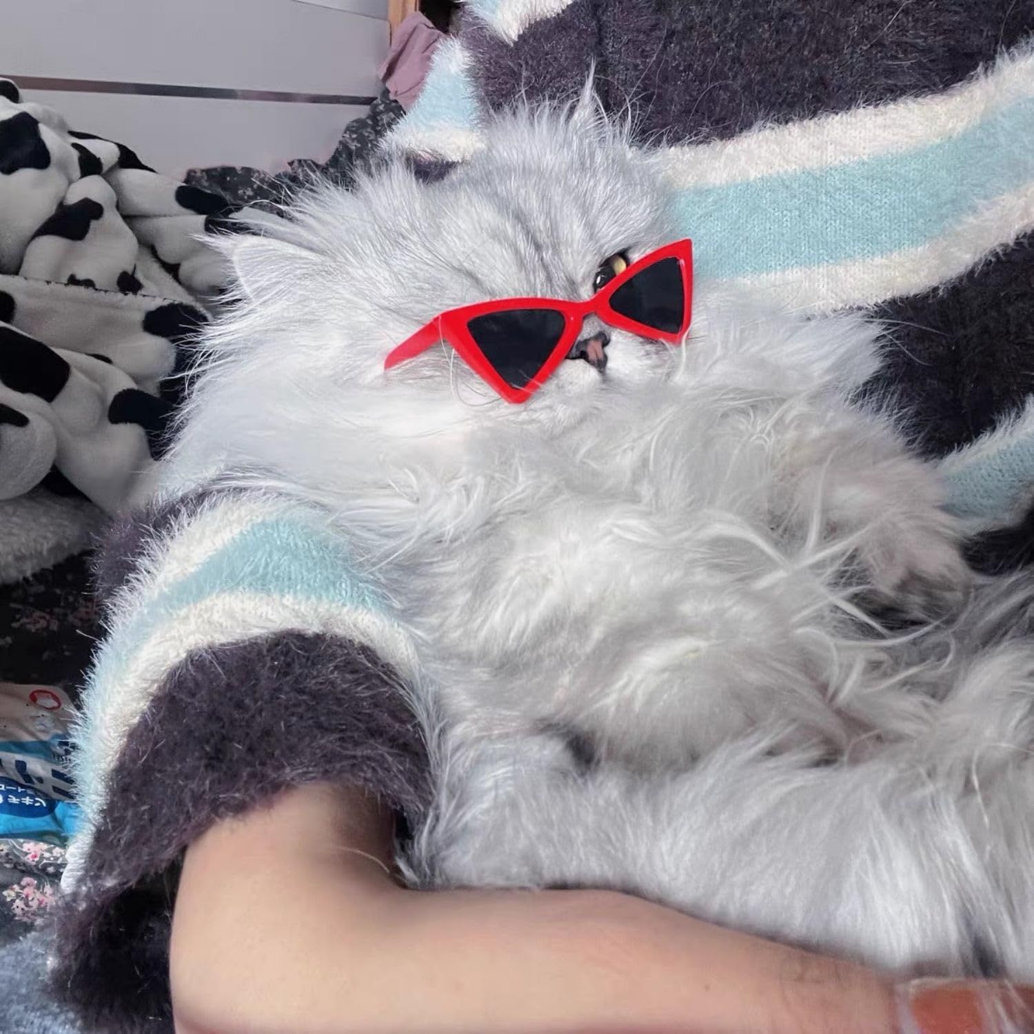 Small Pet Sunglasses,Triangle Cool Dog Sunglasses, Funny Doll Toy Glasses for Party Photo Cosplay Show(Sunglasses Red)