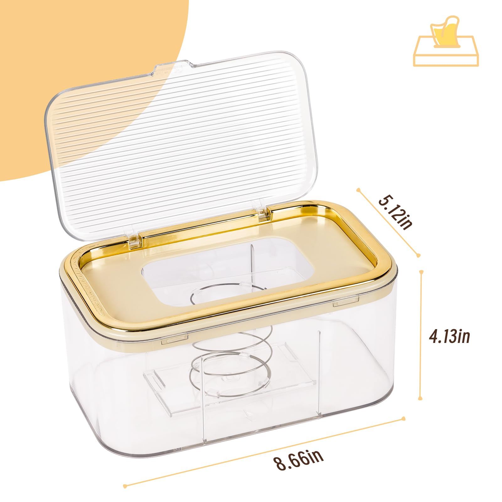 Baby Wipes Dispenser, Wipe Holder Wipes Container Large Capacity Keep Wipes Fresh & Easy to Open (Gold)