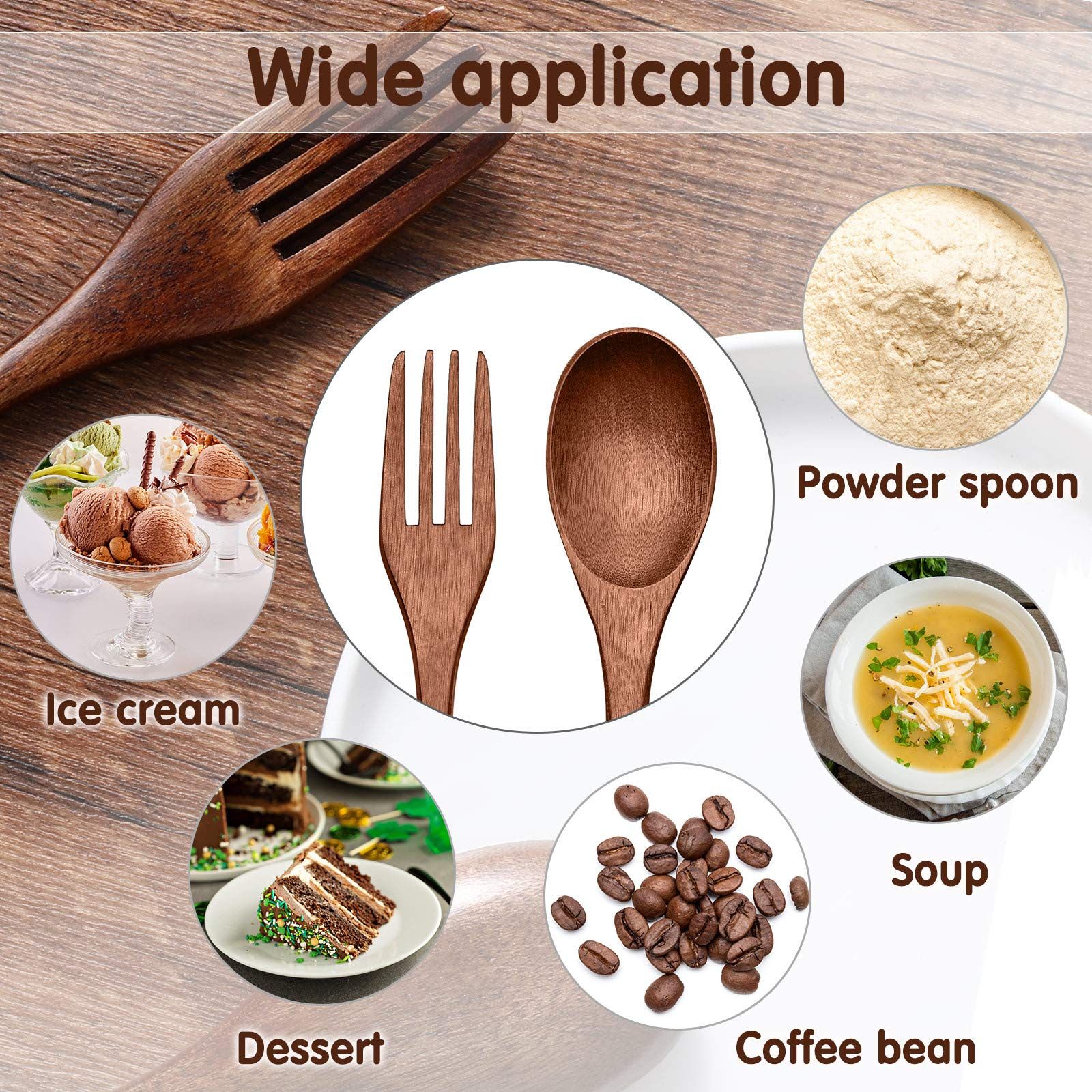 6pcs Wooden Spoons Forks Set Wood Dinner Utensil Set Reusable Flatware Tableware Set Handmade Natural Cutlery Set Includes Wood
