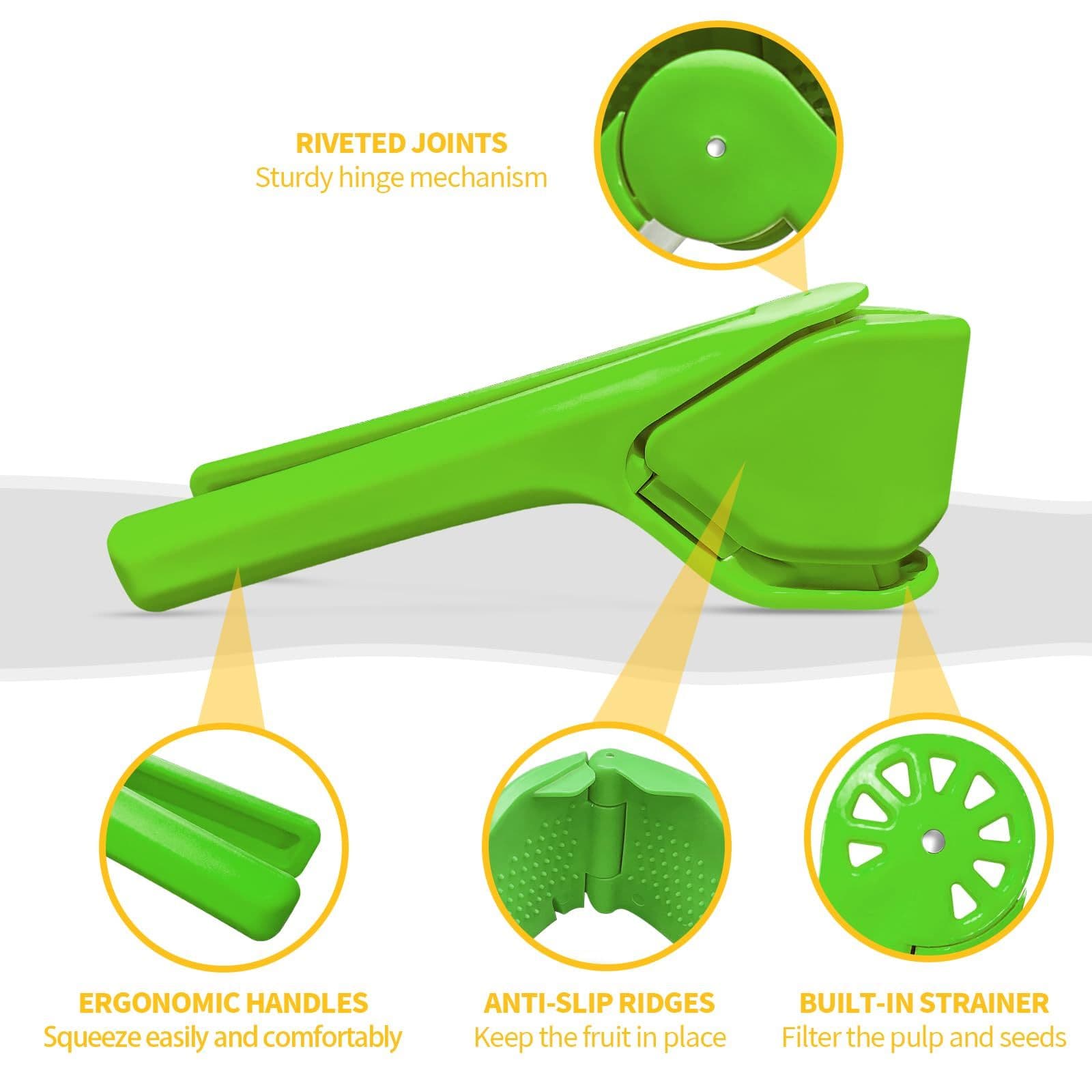 Manual Citrus Juicer Ergonomic Flat Squeezer with Built-in Strainer Green