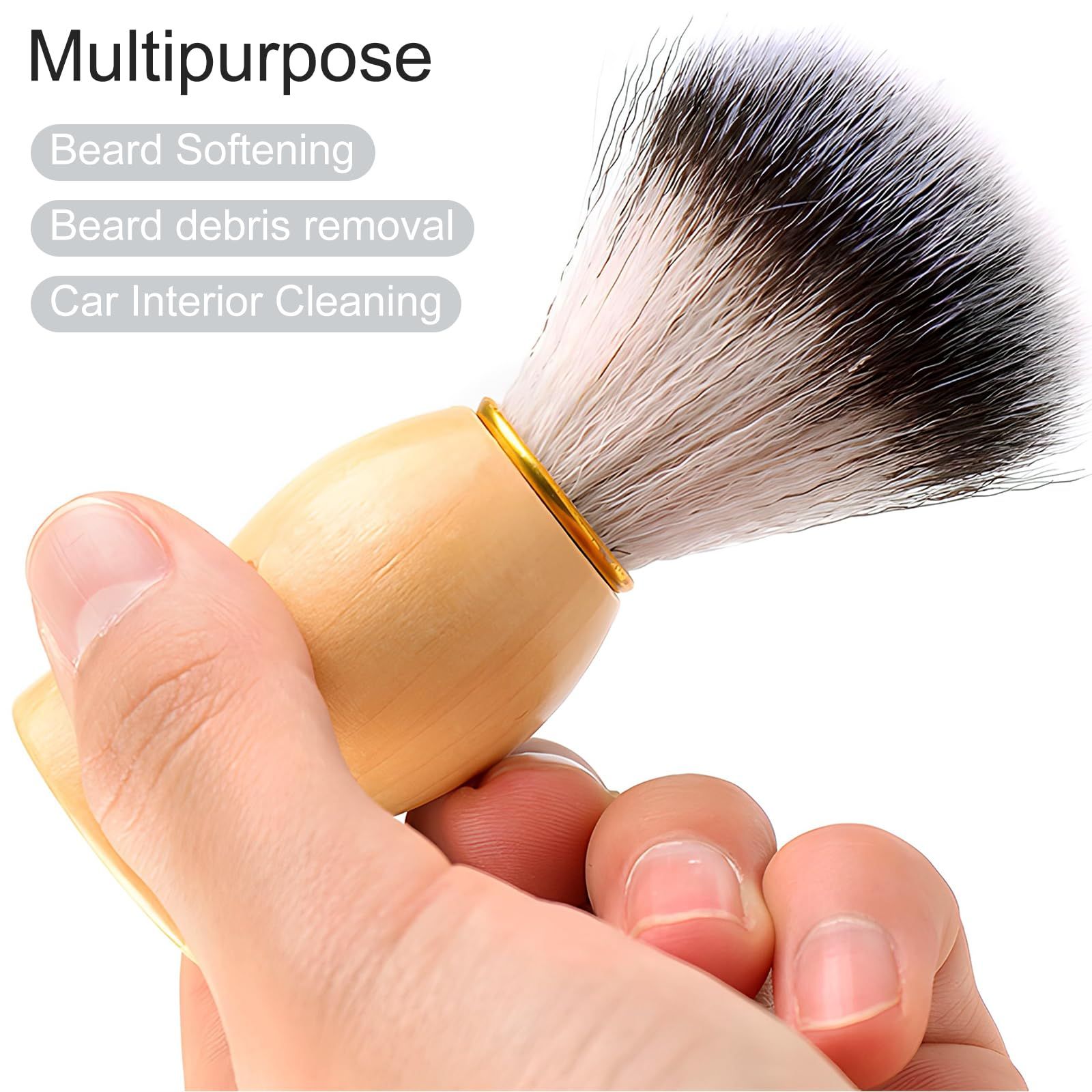 Men's Bristle Shaving and Beard Brush Set - Perfect for Grooming, Shaving, and Hair Dusting - Natural Wooden Handle