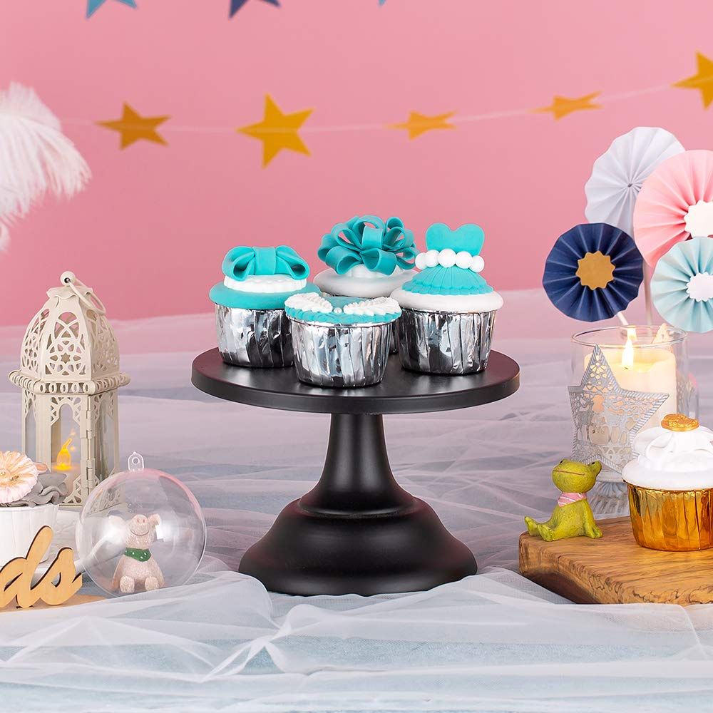 Black Dessert Holder Cookie Pedestal Stands Metal Trays for Desserts Round Gothic Serving Plate for Birthday 7.87 Inch / 20cm