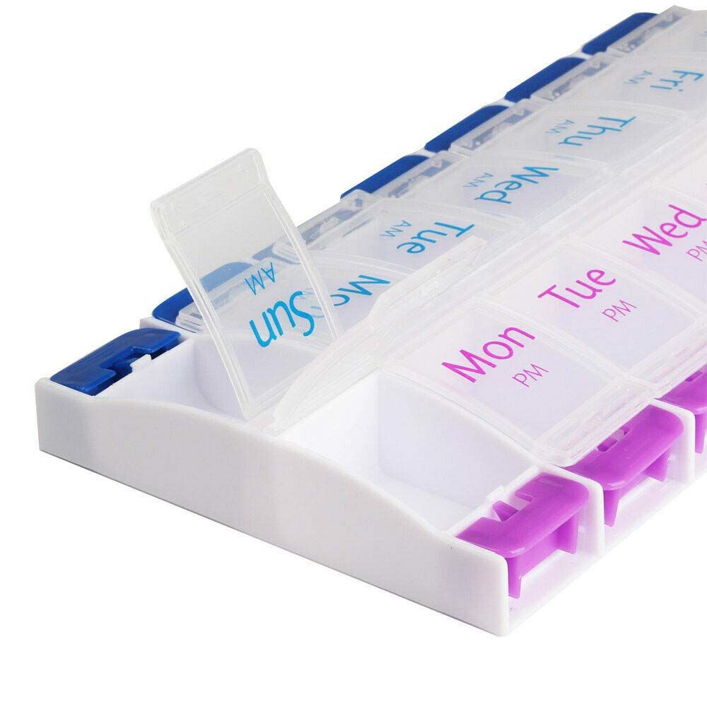 Weekly Pill Organizer with Opening Push Button, Pill Box 7 Day 2 Times a Day, Weekly Tablet Organizer 7 Day AM and PM