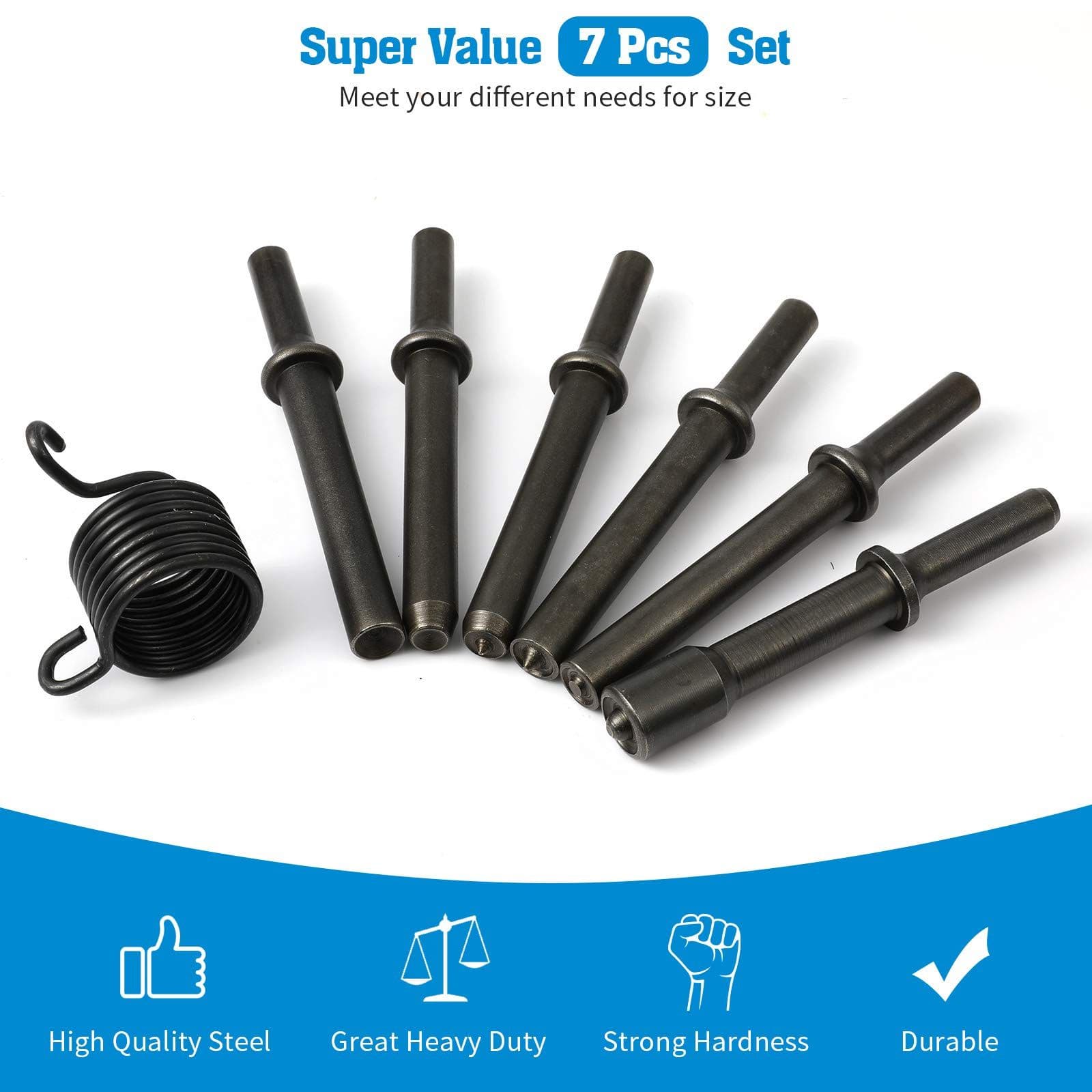 7 Pcs Heavy Duty Smoothing Pneumatic Air Rivet Hammer Tools Steel Air Hammer Chisel Pneumatic Hammer for Hollow Solid Half-hollow
