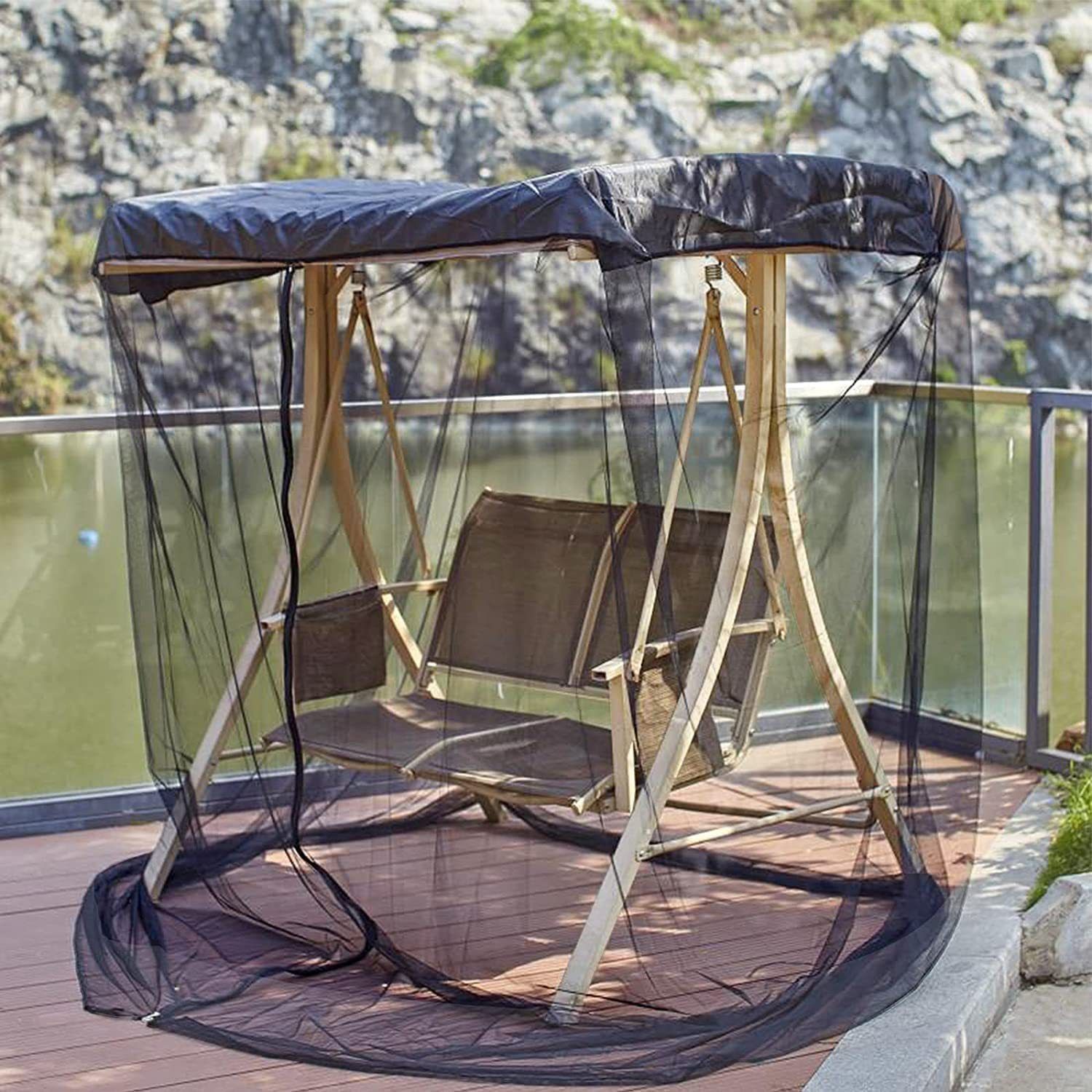 Outdoor Swing Chair Mesh Net Ultra Large Mosquito Net Zipper Closure Netting Curtain Water Resistant Patio Seater Mesh Canopy Cover