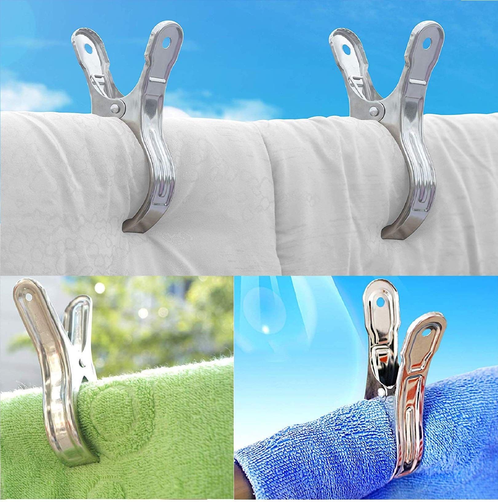 3pcs Stainless steel clothes clip, beach chair towel clip, giant clothes clip, metal clip - prevents towels from being blown away