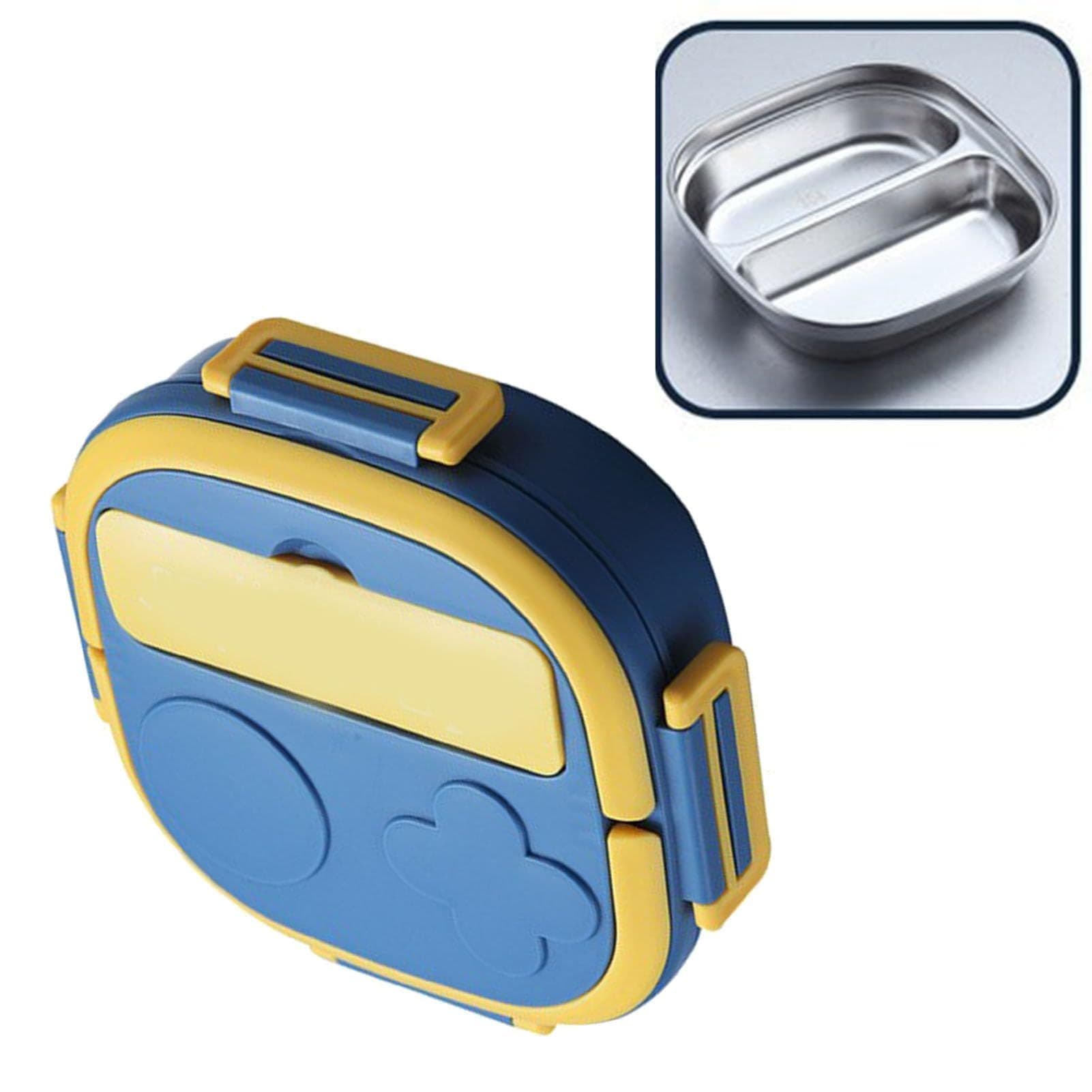 Large Capacity Divided Lunch Box Stainless Steel 3 Compartment Food Container Blue