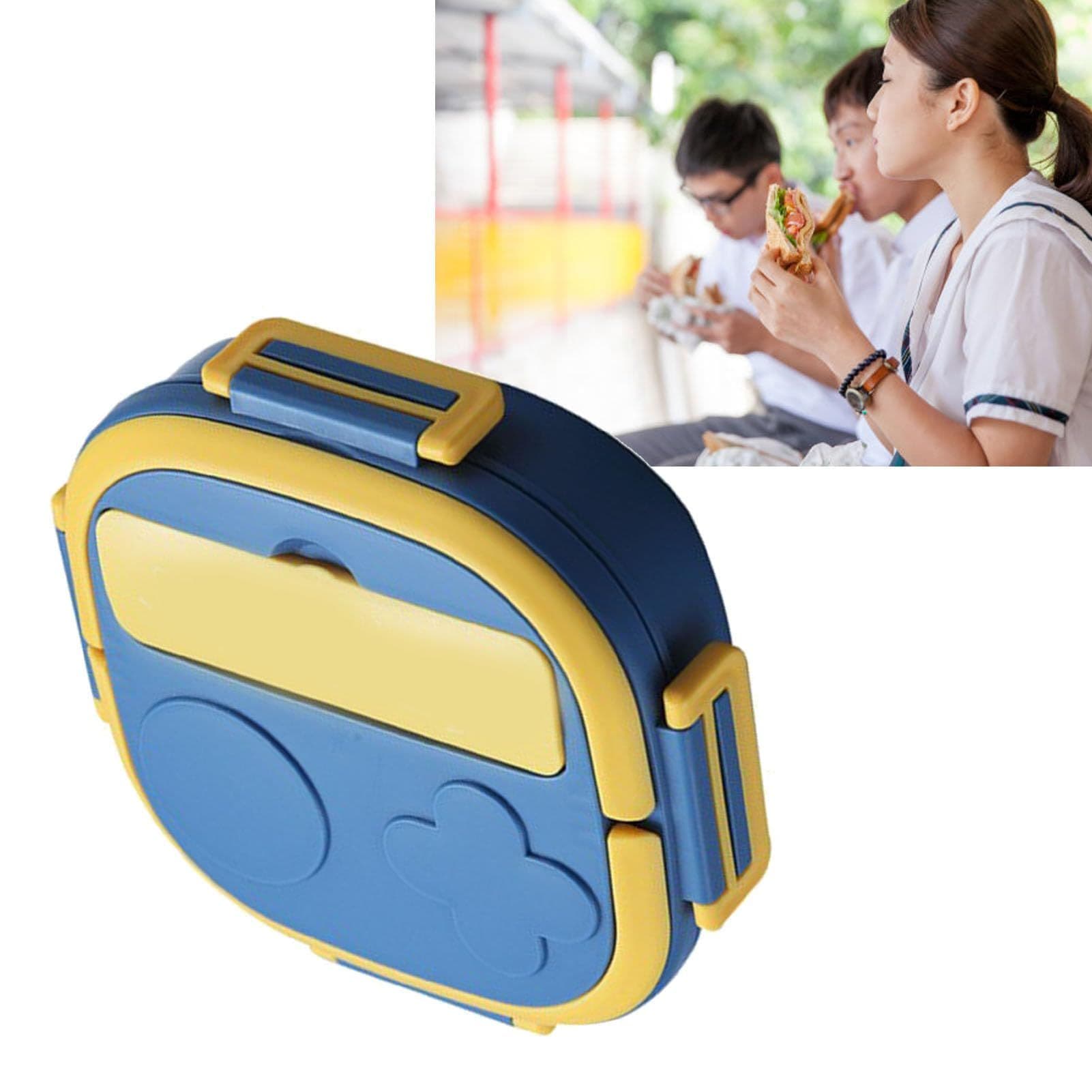 Large Capacity Divided Lunch Box Stainless Steel 3 Compartment Food Container Blue