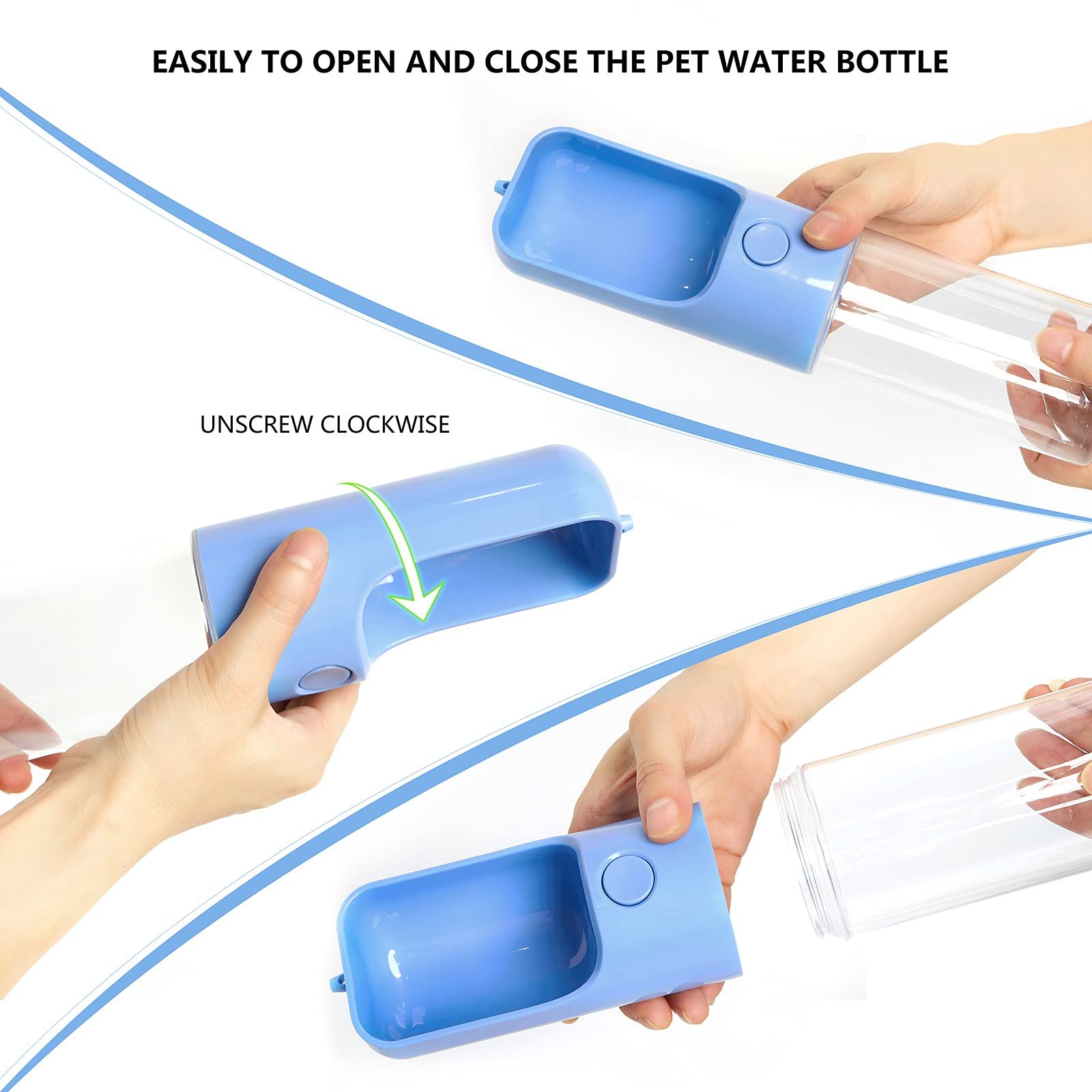 450ml portable and durable pet water bottle with leak proof button, BPA free portable dog bowl outdoor kettle