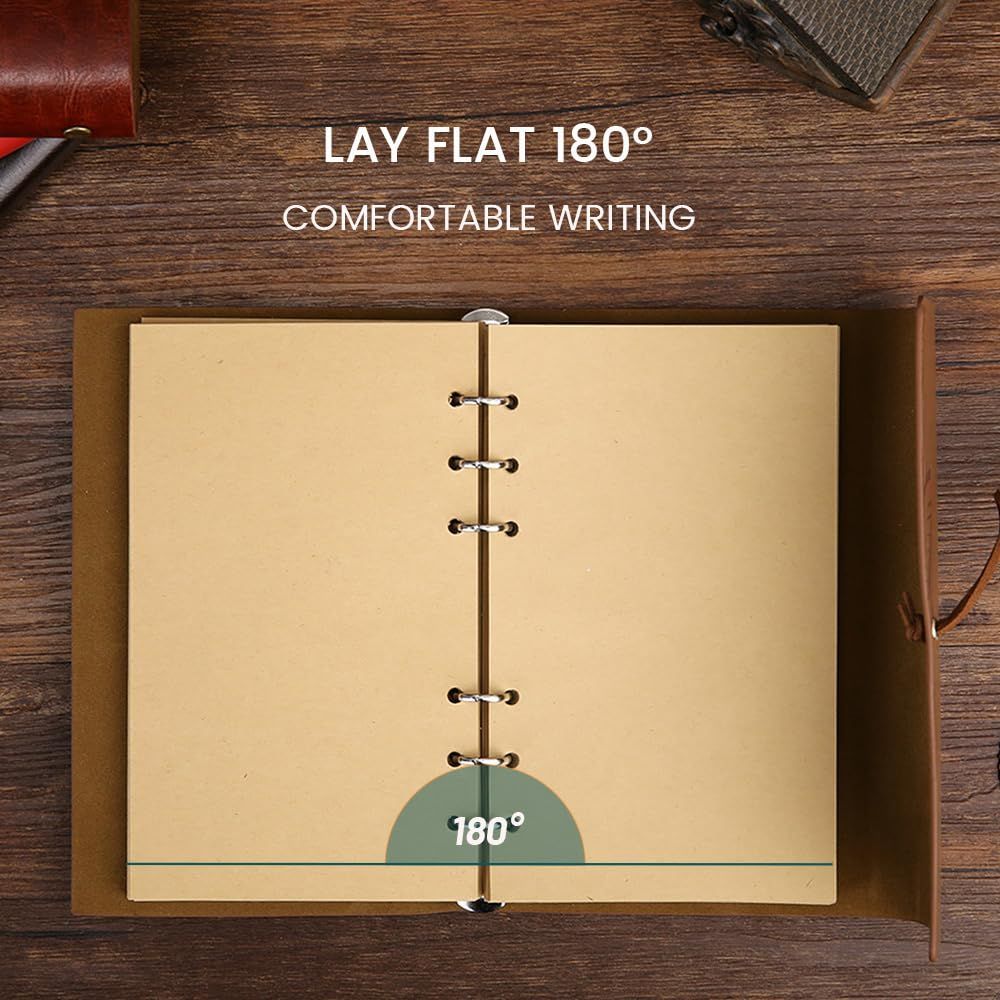 Leather Writing Journal, Refillable Travelers Notebook 75 Sheets Blank Paper Vintage Travel Daily for Teen Women Men Gifts Brown