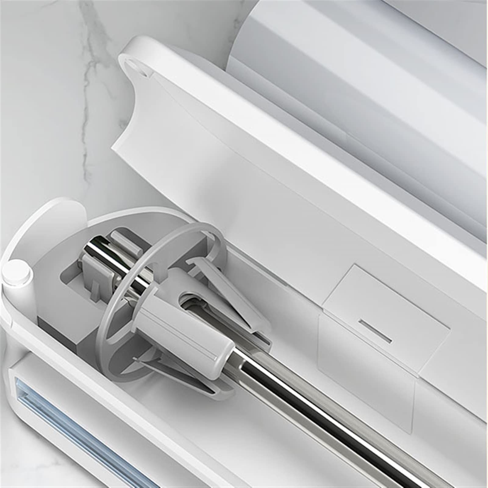 Plastic Wrap Dispenser with Cutter,Suction Cup Type Preservative Film Cutter Plastic Wrap Cutter Adjustable Storage Cutting Box