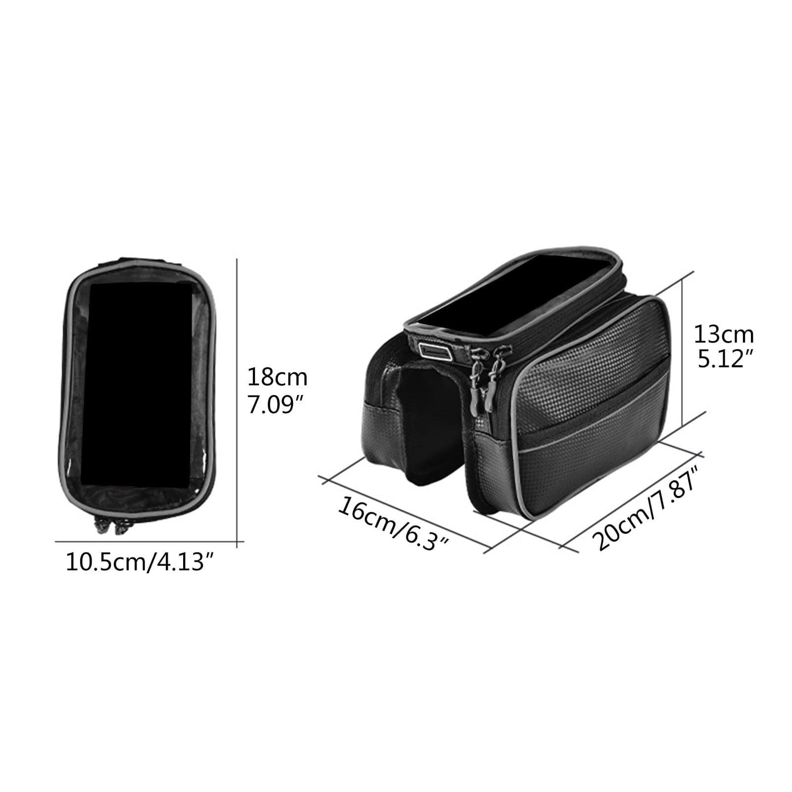 Bike Front Frame Tube Bag Waterproof Easy Installation Black