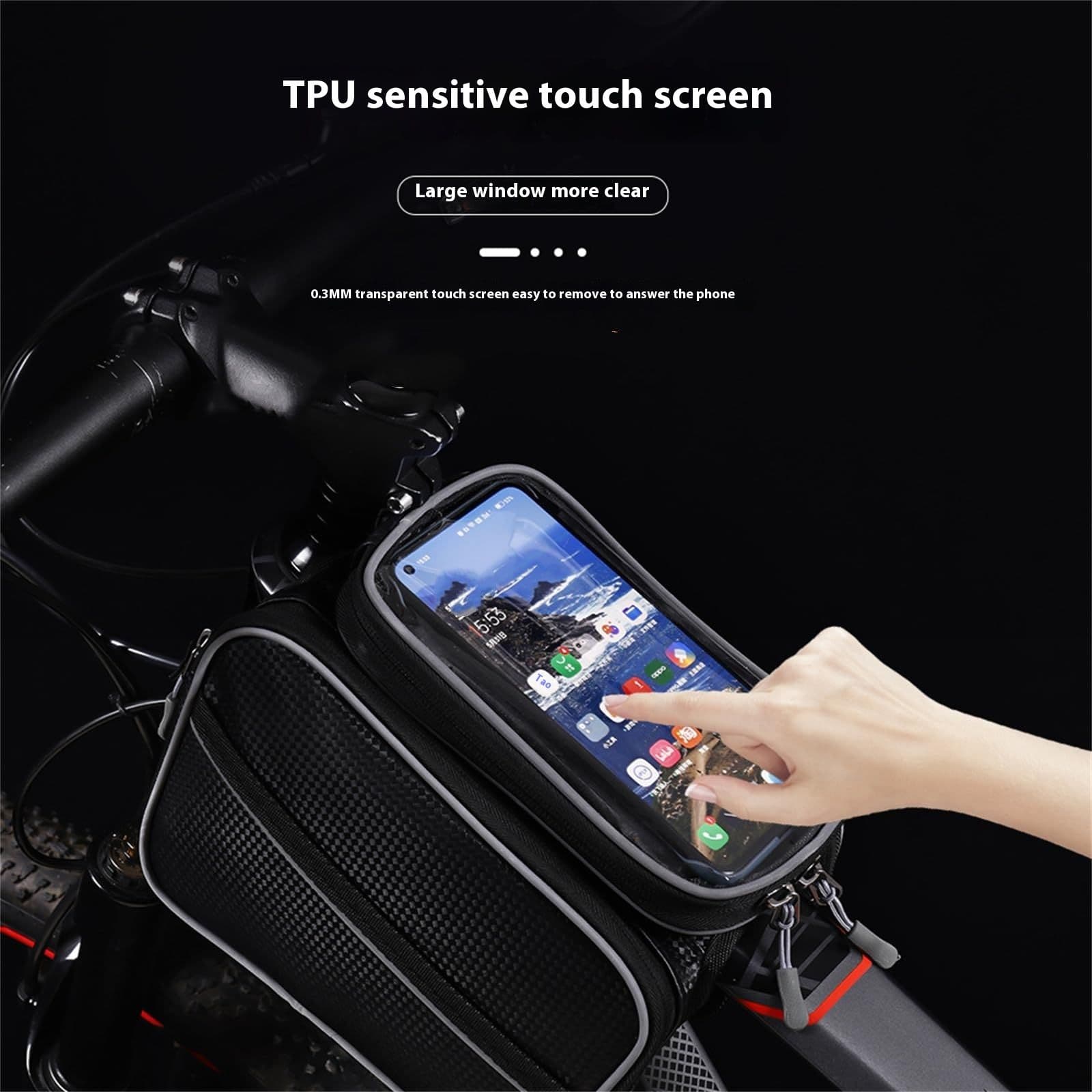 Bike Front Frame Tube Bag Waterproof Easy Installation Black