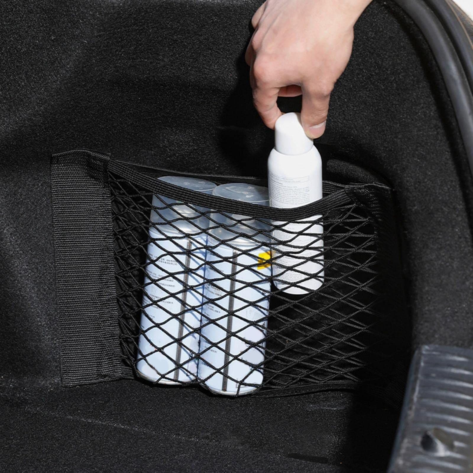 Pouch Bag Storage Mesh Net Adhesive Tape 25cmx30cm Universal Cargo Net for Car Trunk House Boats