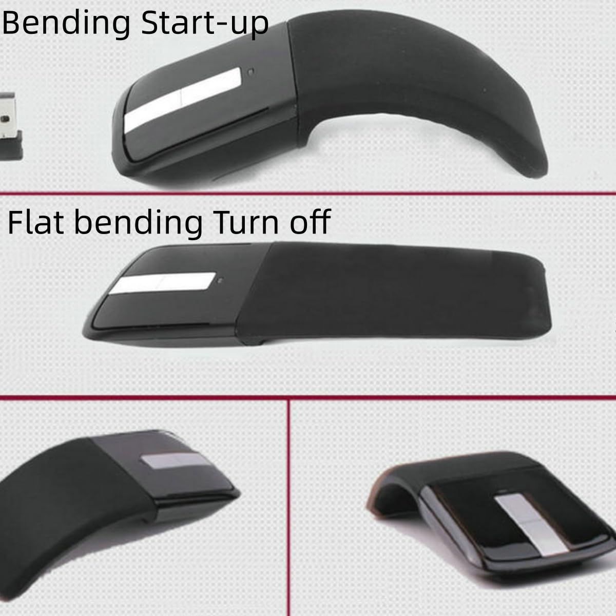 Wireless Mouse Portable Foldable Optical Mouse Ergonomic Wireless Gaming Mouse with USB Receiver Office Tools Black