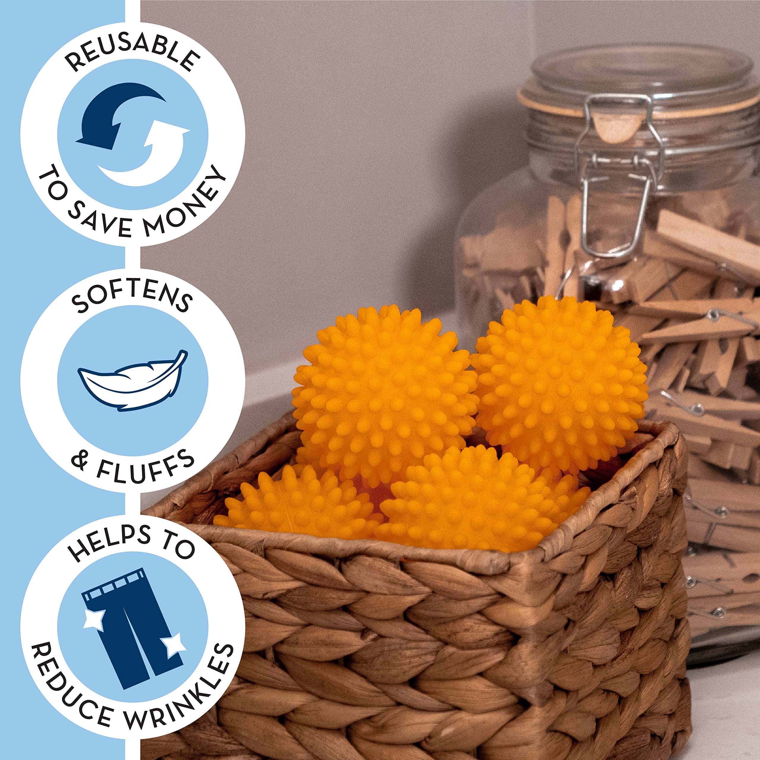 Reusable Dryer Balls, Fabric Softener for Laundry, Orange, 2.5 in, 6 Pack helping to dry more evenly.