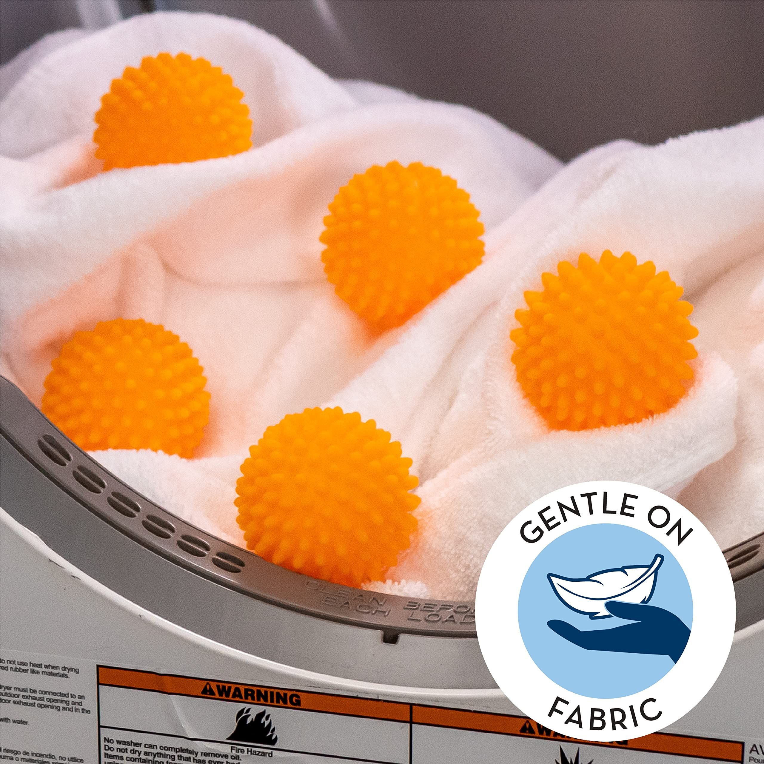 Reusable Dryer Balls, Fabric Softener for Laundry, Orange, 2.5 in, 6 Pack helping to dry more evenly.