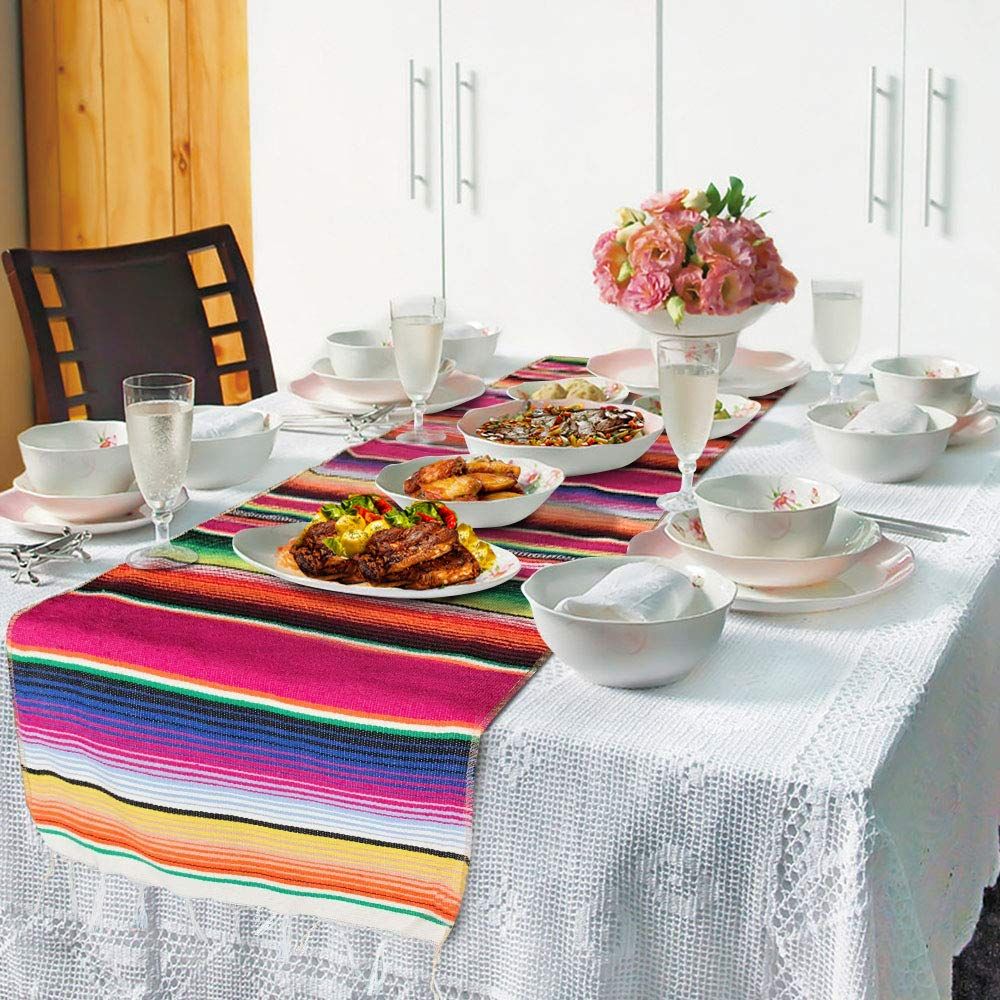 14 x 84 Inch for Party Wedding Decorations Outdoor Picnics Dining Table, Fringe Cotton Table It is portable with mini size