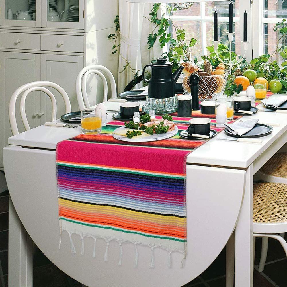 14 x 84 Inch for Party Wedding Decorations Outdoor Picnics Dining Table, Fringe Cotton Table It is portable with mini size