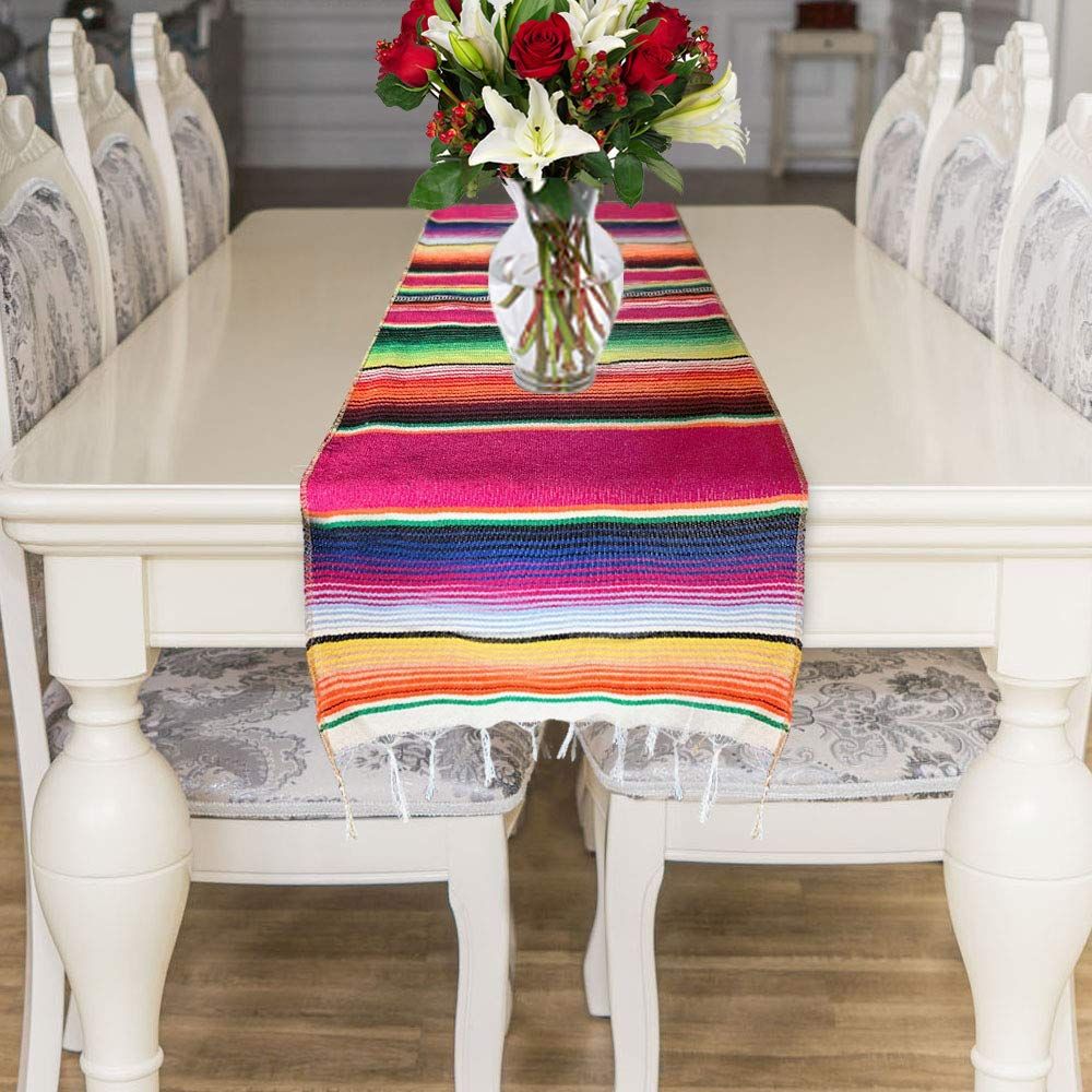 14 x 84 Inch for Party Wedding Decorations Outdoor Picnics Dining Table, Fringe Cotton Table It is portable with mini size