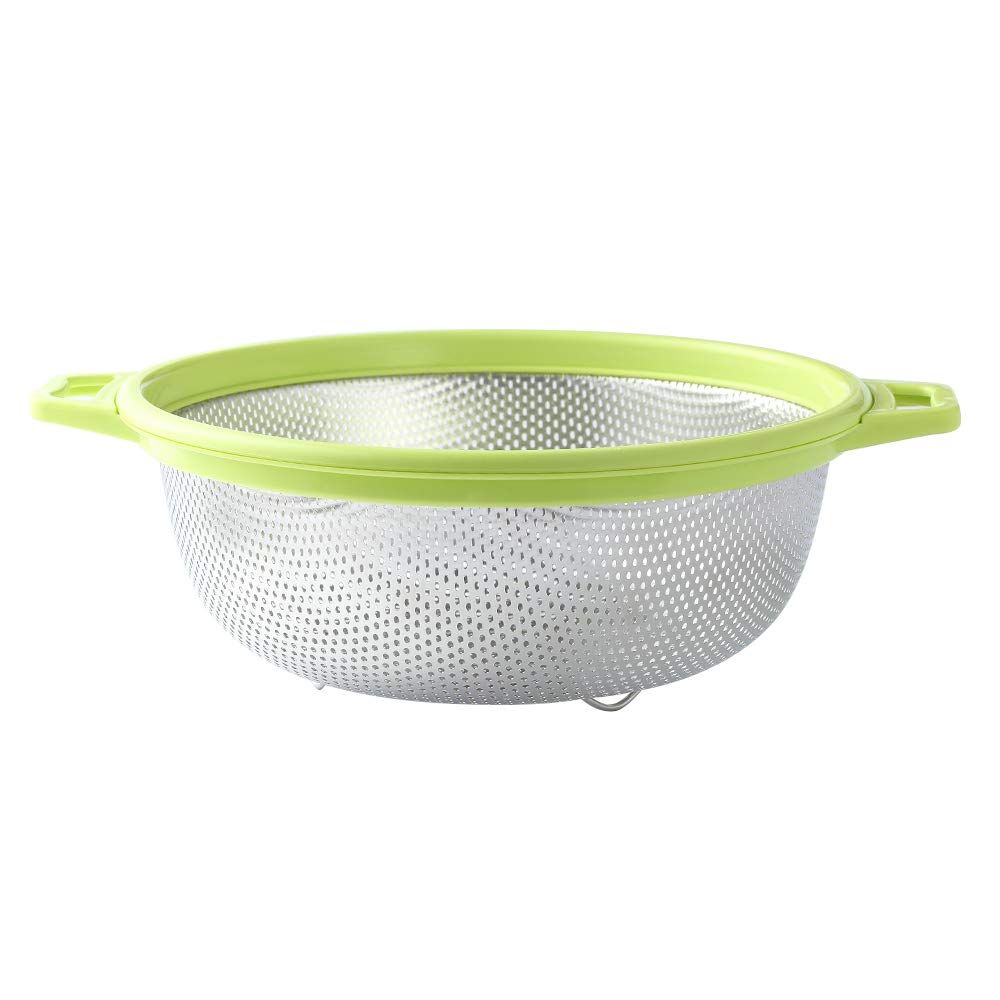 Stainless Steel With Handle and Legs, Large Metal Green Strainer for Pasta, Spaghetti, Berry, Veggies, Fruits, Noodles, Salads
