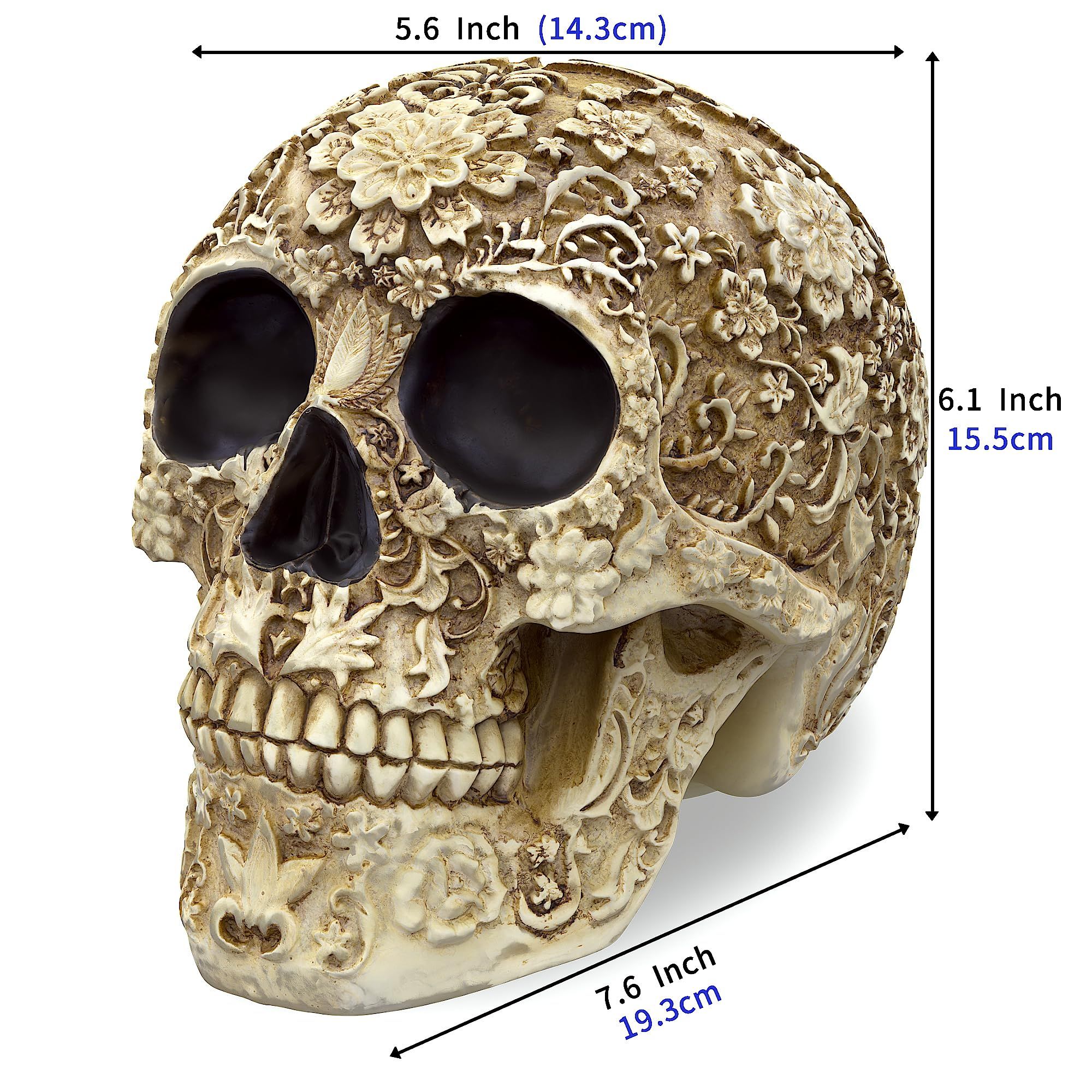 Life Size Skull Resin Floral Human Skull Model Adult Head Bone Model Day of The Dead Décor ade from nature resin