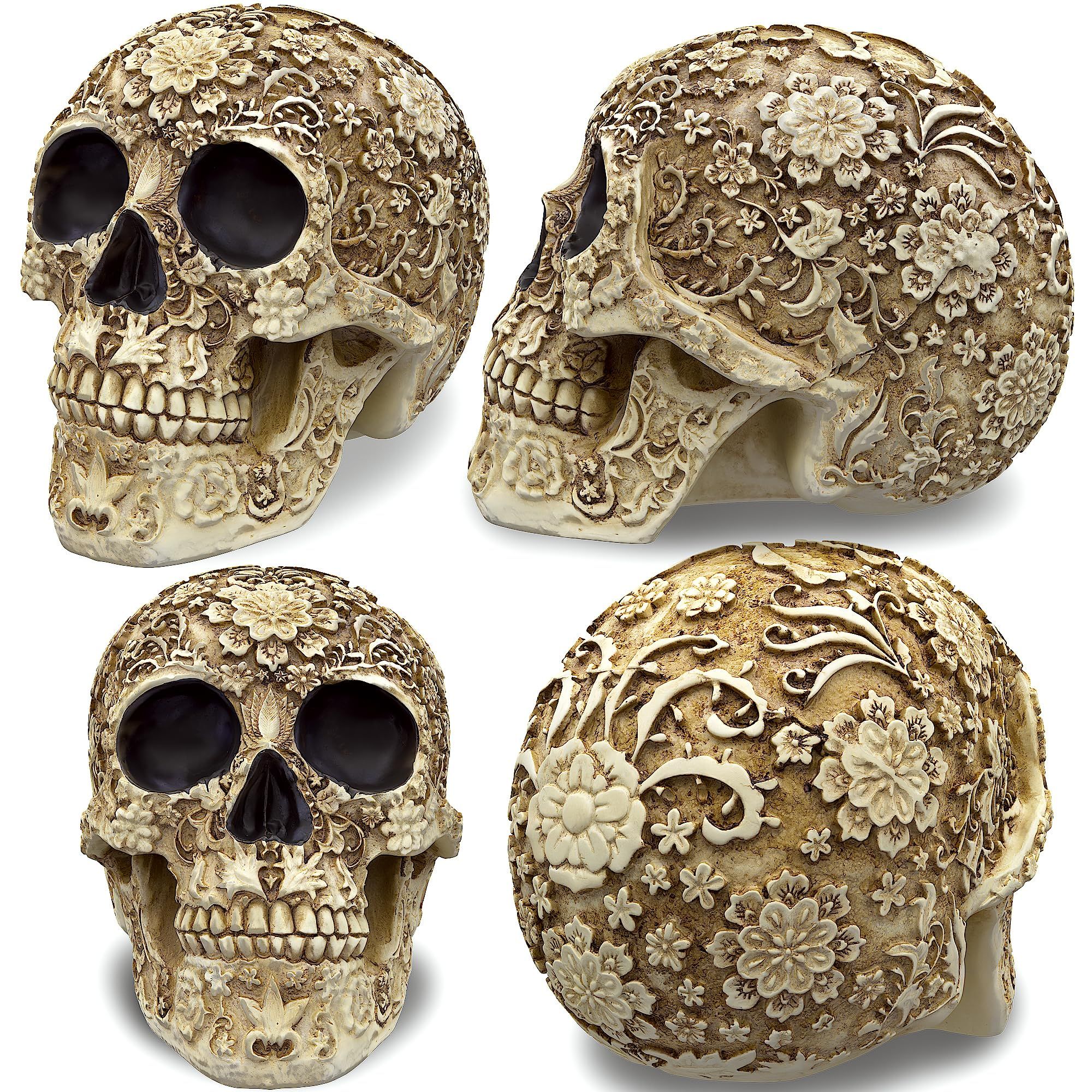 Life Size Skull Resin Floral Human Skull Model Adult Head Bone Model Day of The Dead Décor ade from nature resin