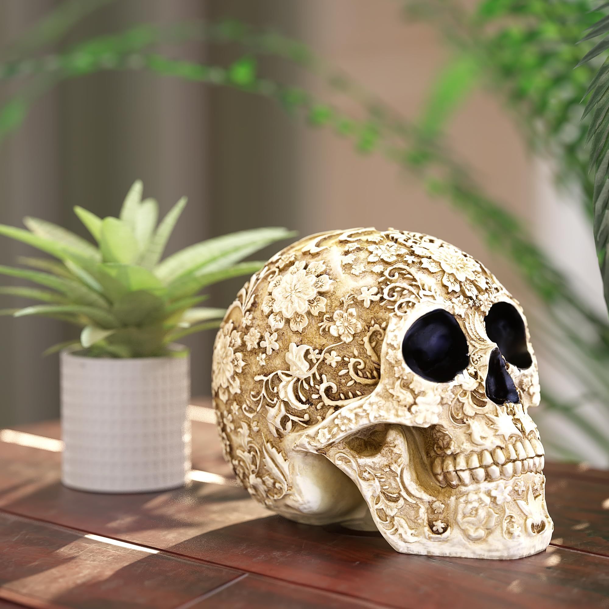 Life Size Skull Resin Floral Human Skull Model Adult Head Bone Model Day of The Dead Décor ade from nature resin