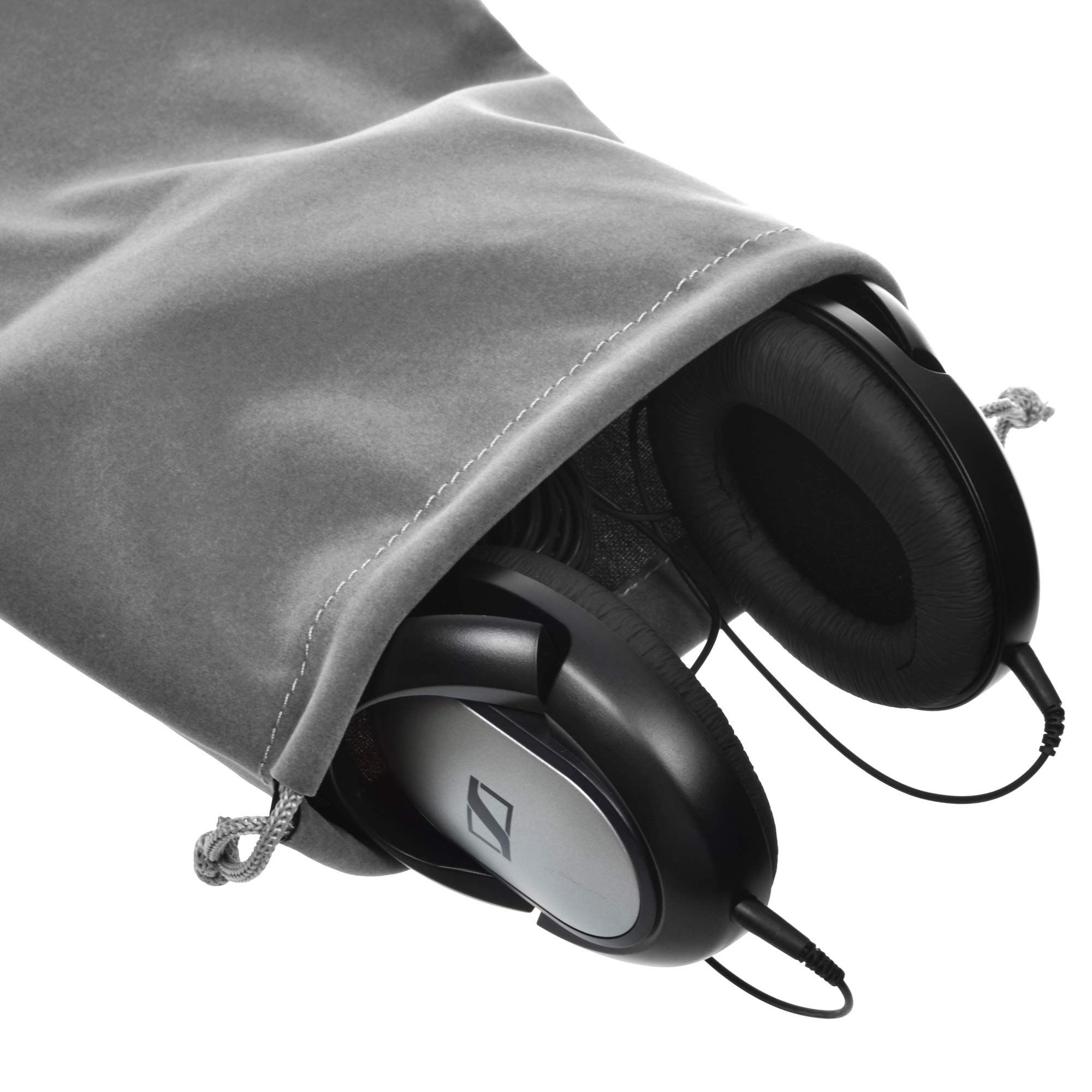 2 Pcs Portable Headphone Carrying Bag Travel Headset Storage Pouch Soft Drawstring Headphone Case Bag for Over-Ear (Gray Color)