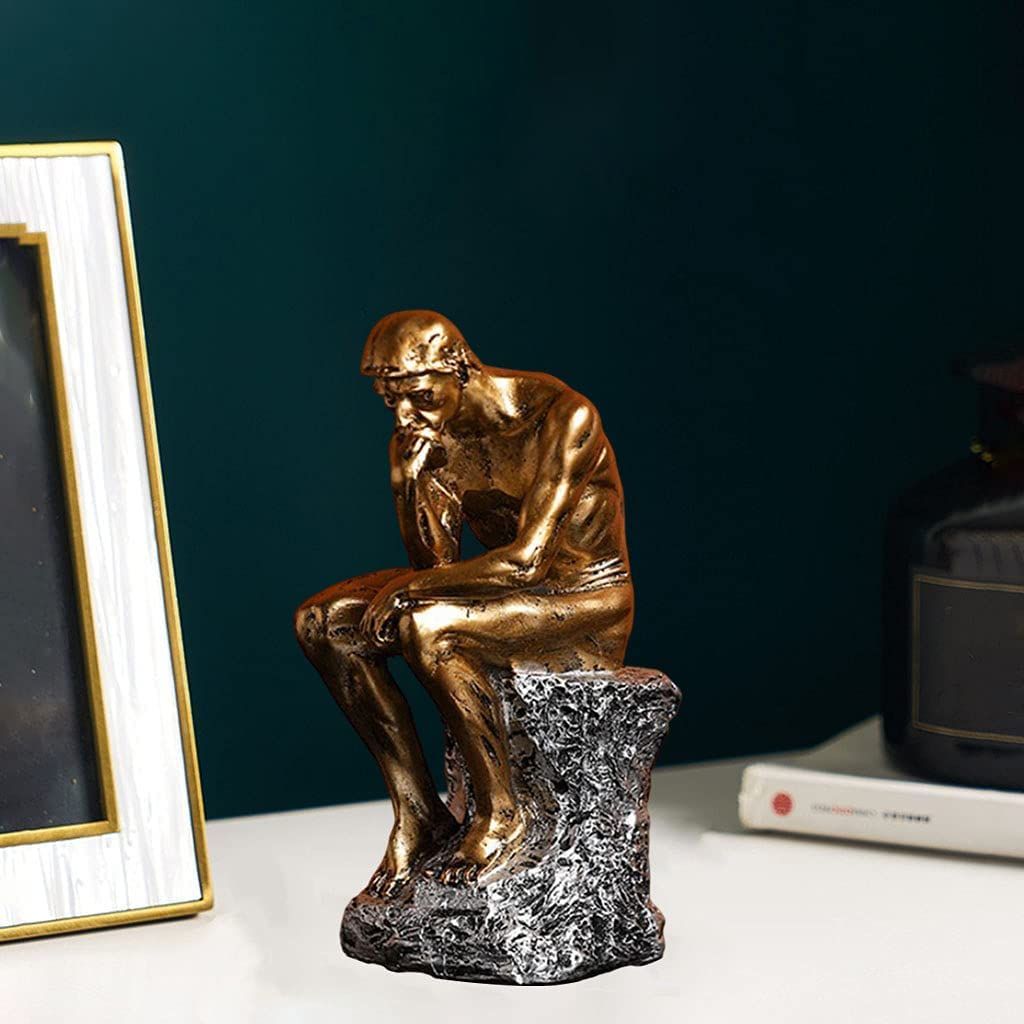 Resin Thinker Statue Thinker Figurine Thinking Man Sculptures for Home Office Desktop Crafts Gifts - Golden