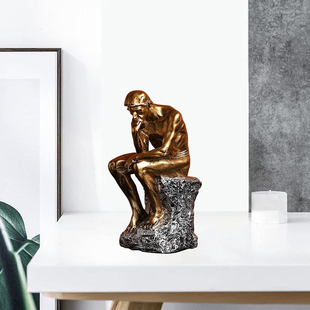 Resin Thinker Statue Thinker Figurine Thinking Man Sculptures for Home Office Desktop Crafts Gifts - Golden