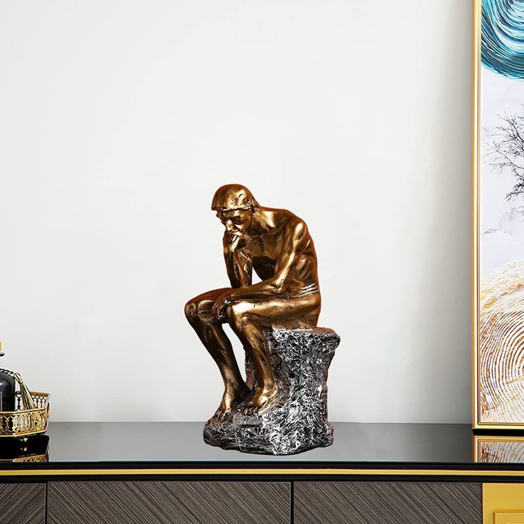 Resin Thinker Statue Thinker Figurine Thinking Man Sculptures for Home Office Desktop Crafts Gifts - Golden