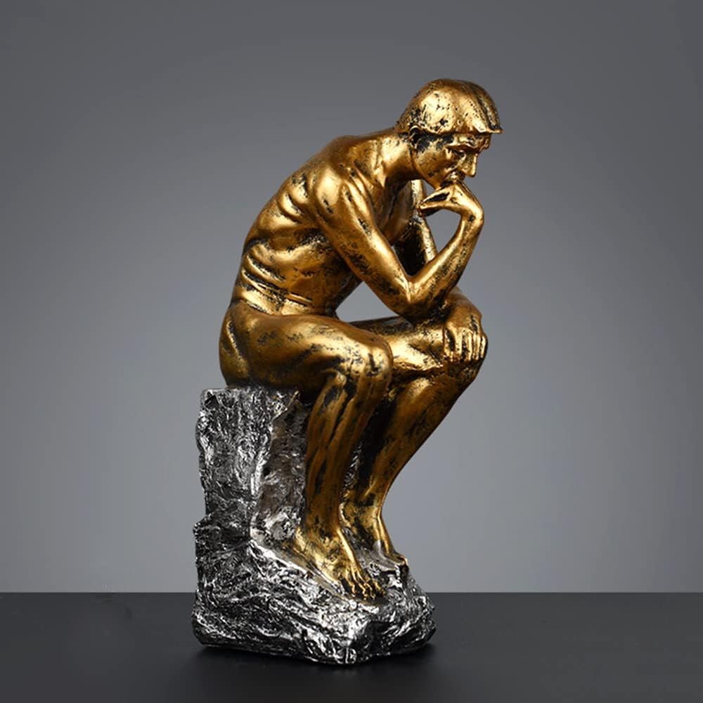 Resin Thinker Statue Thinker Figurine Thinking Man Sculptures for Home Office Desktop Crafts Gifts - Golden