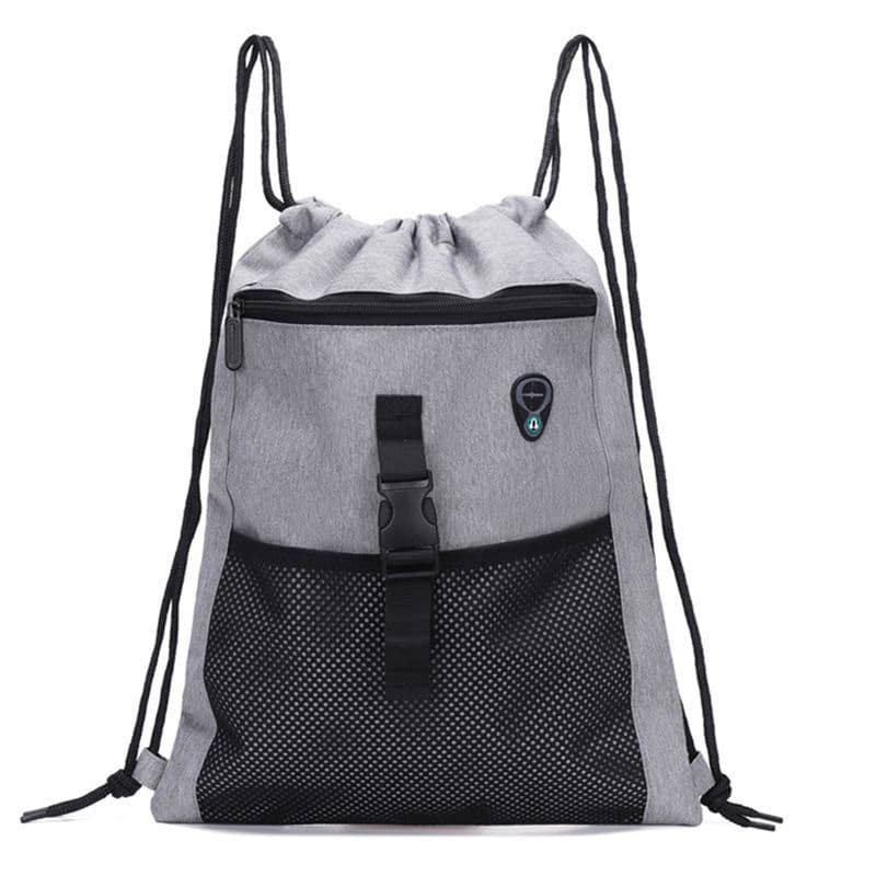 Drawstring Backpack Sports Gym Bag for Women Men Large Size With Two Zipper Pockets and Water Bottle Mesh Pockets