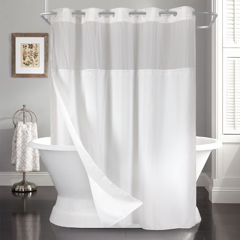 No Hooks Needed Linen Textured Shower Curtain with Snap-in Fabric Liner Set,White Hotel Luxury Decor Shower Curtains for Bathroom