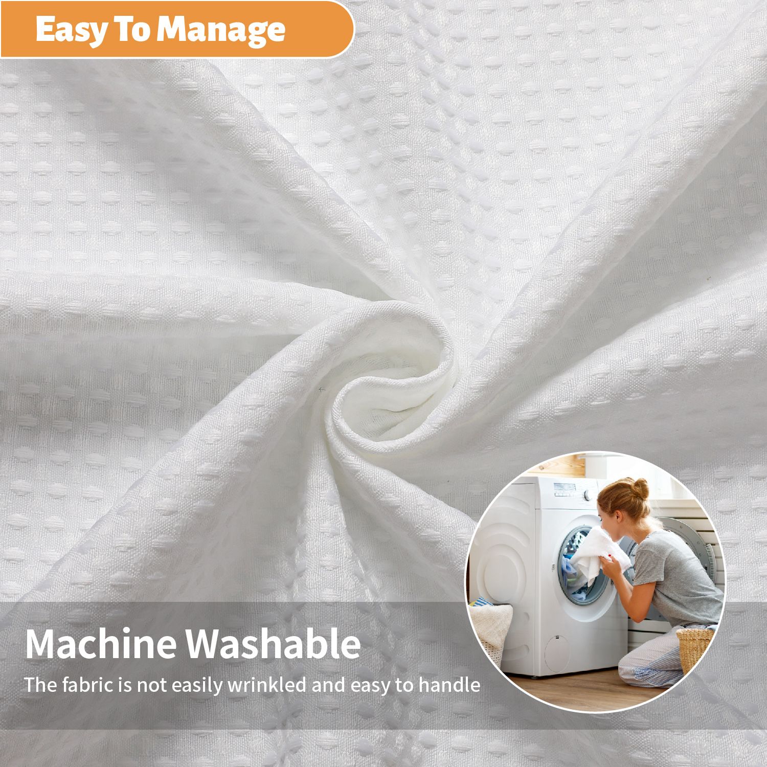 No Hooks Needed Linen Textured Shower Curtain with Snap-in Fabric Liner Set,White Hotel Luxury Decor Shower Curtains for Bathroom