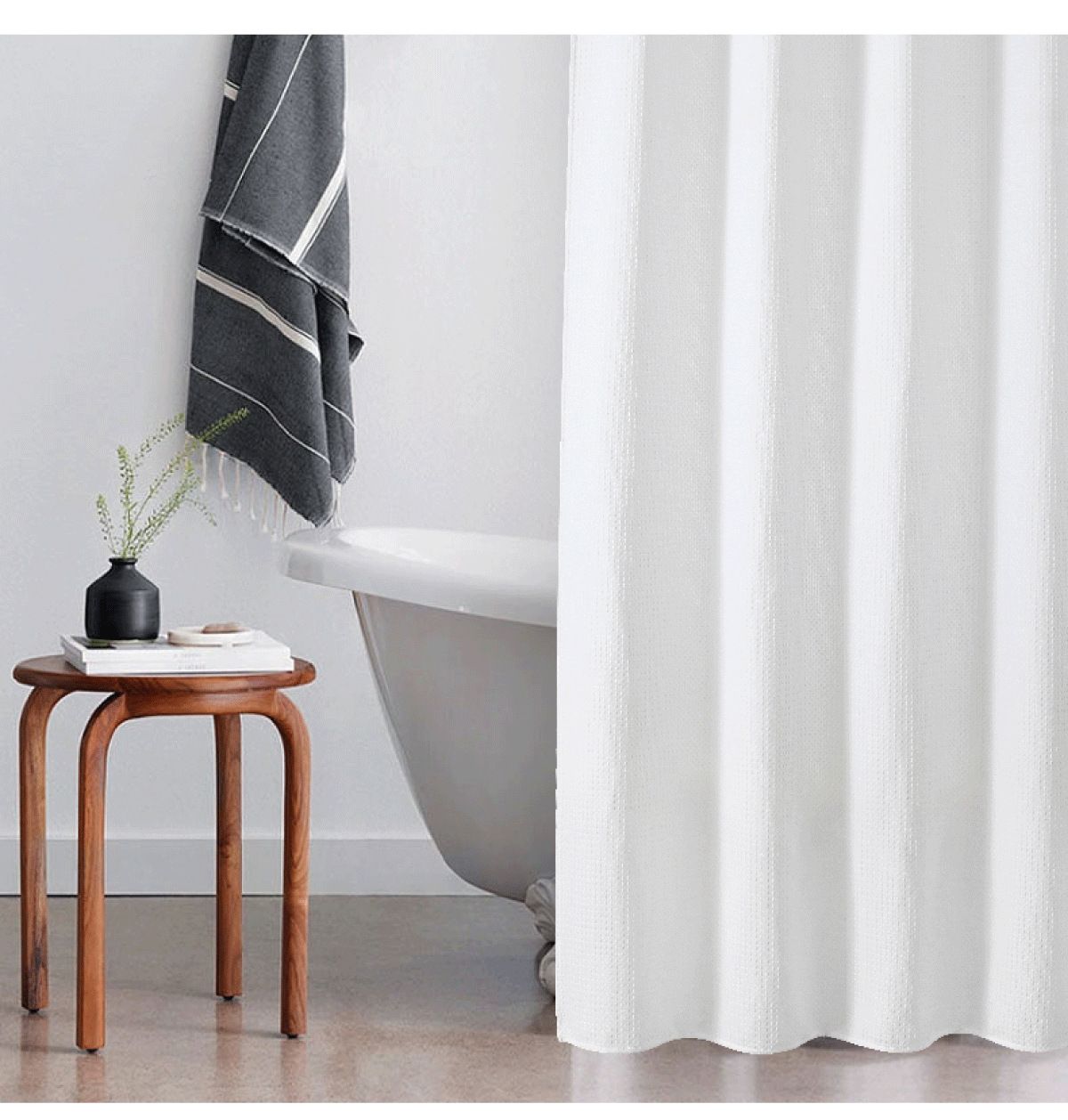 No Hooks Needed Linen Textured Shower Curtain with Snap-in Fabric Liner Set,White Hotel Luxury Decor Shower Curtains for Bathroom