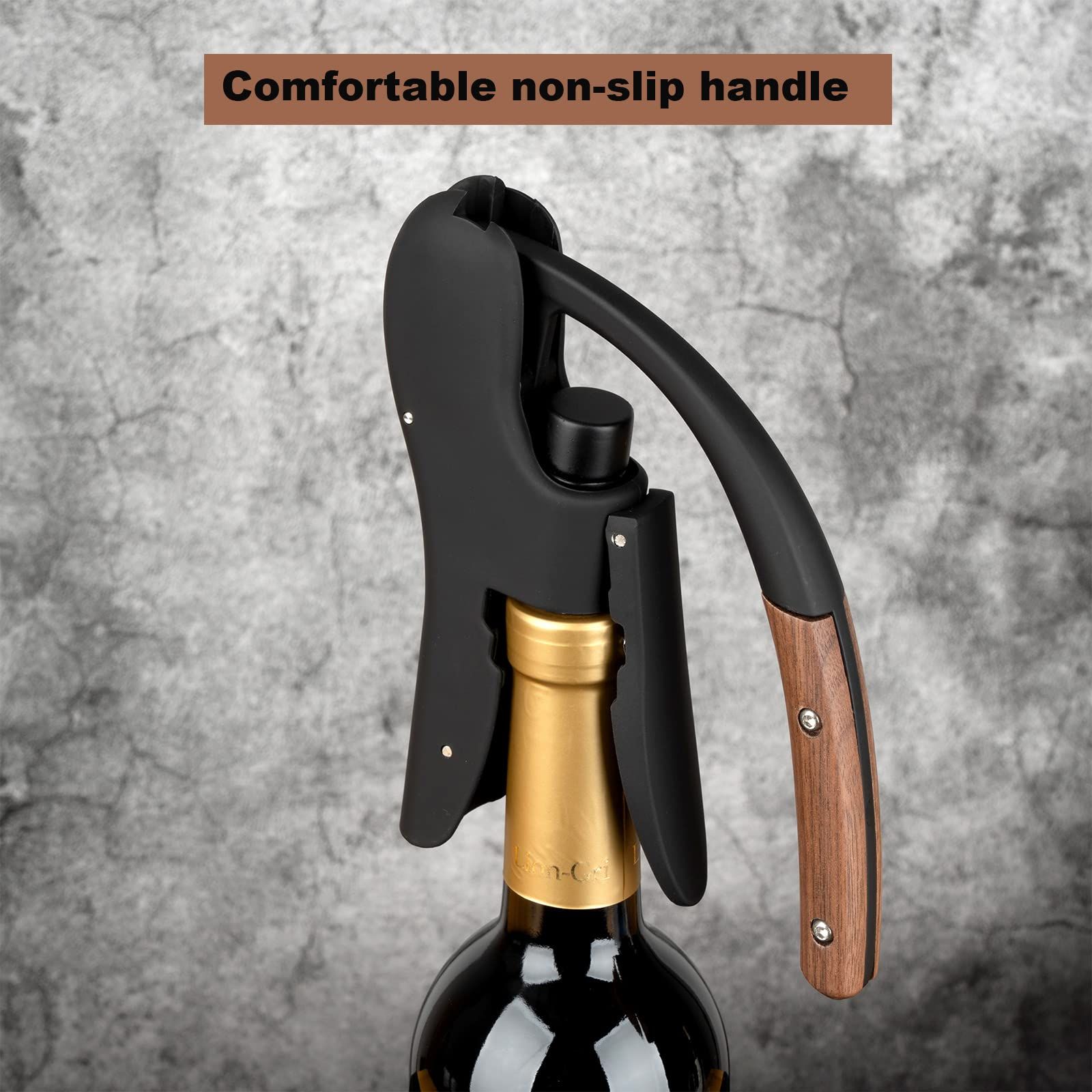 Wine Opener,Compact Vertical Corkscrew Wine Bottle Opener with Wood Handle and Built-in Foil Cutter,Wine Key for Servers