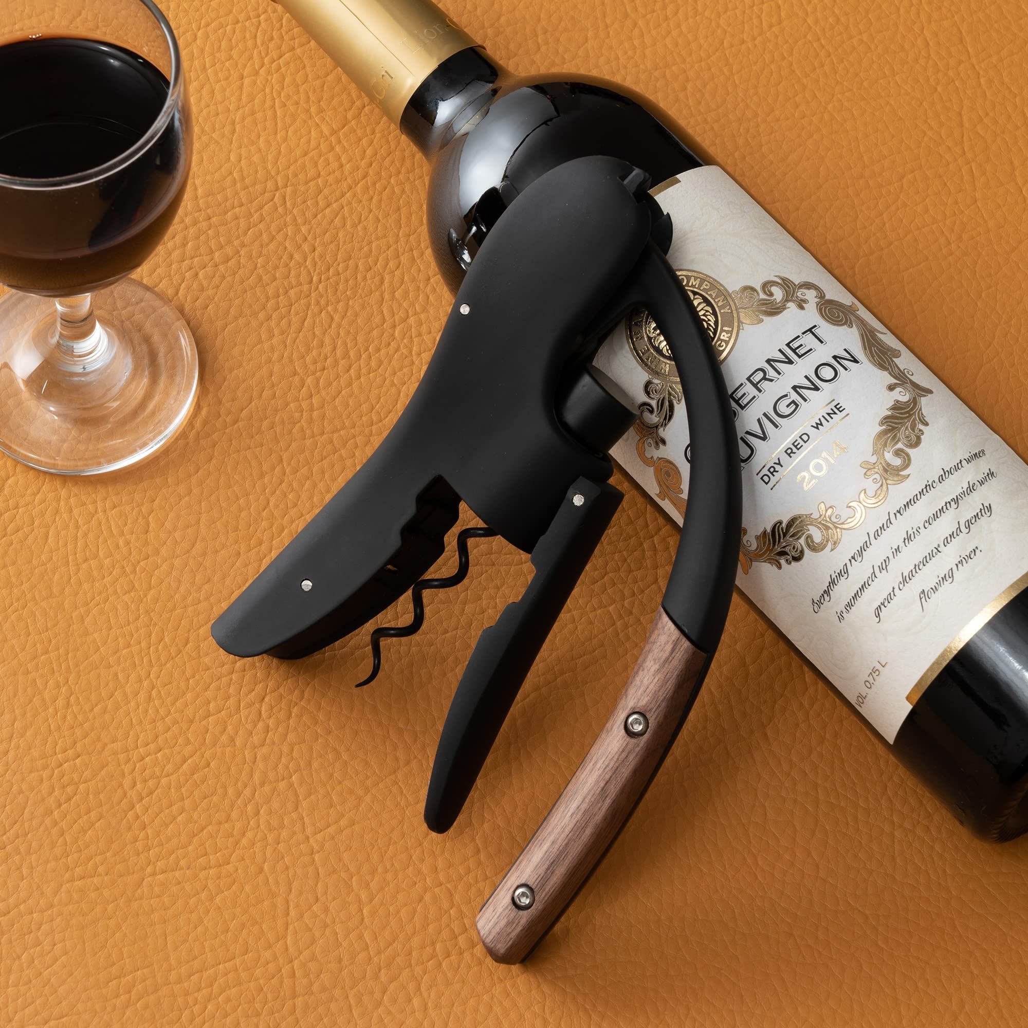 Wine Opener,Compact Vertical Corkscrew Wine Bottle Opener with Wood Handle and Built-in Foil Cutter,Wine Key for Servers