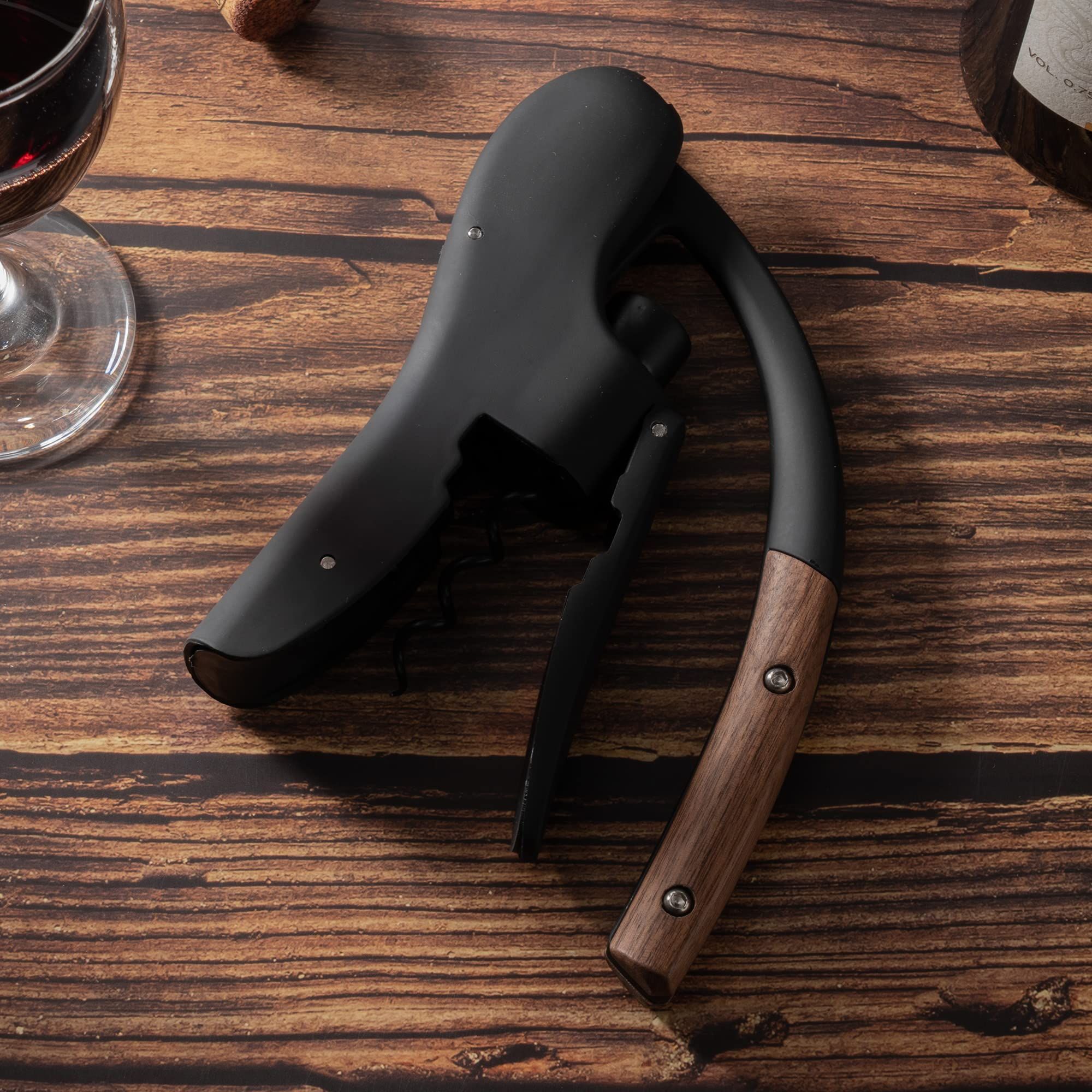 Wine Opener,Compact Vertical Corkscrew Wine Bottle Opener with Wood Handle and Built-in Foil Cutter,Wine Key for Servers