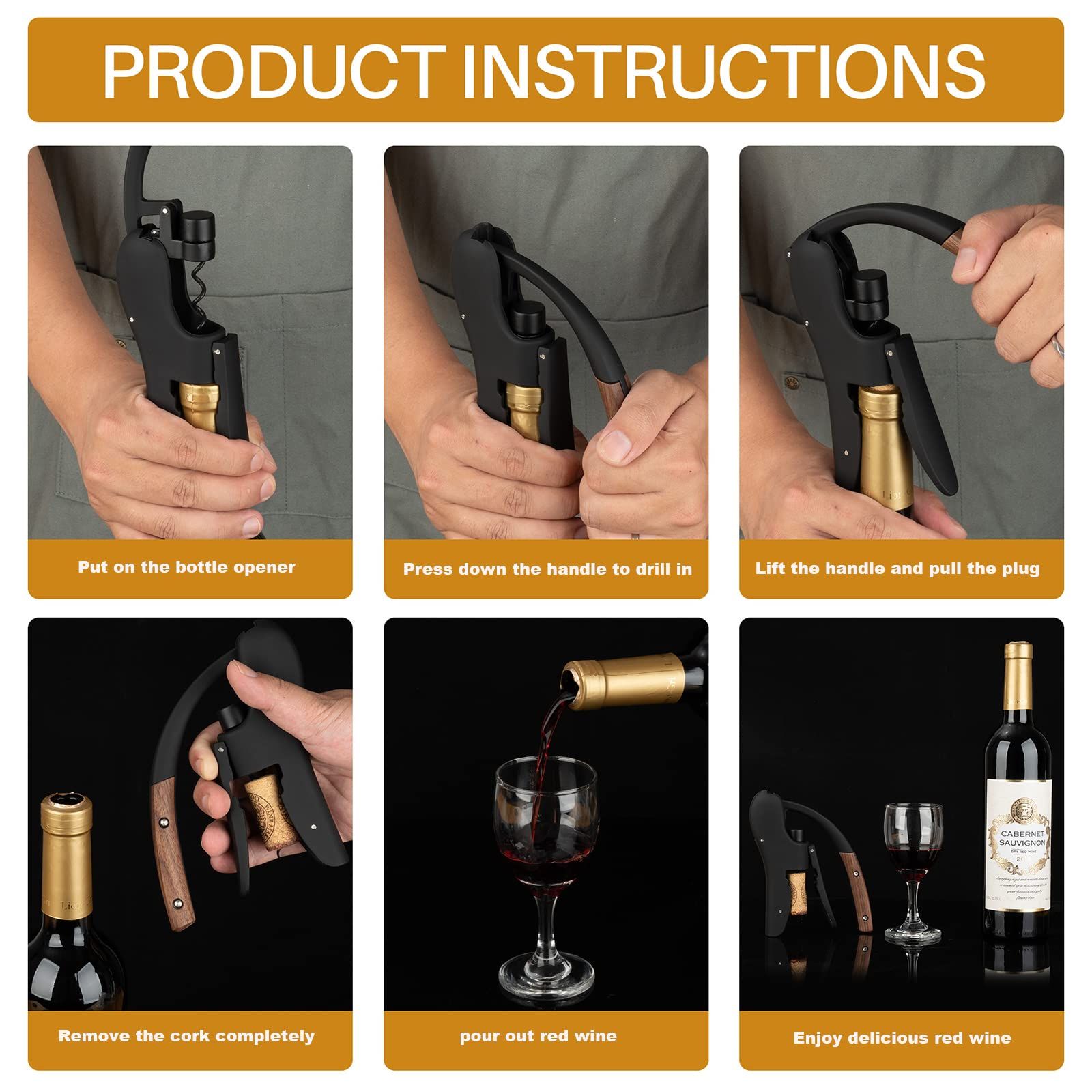 Wine Opener,Compact Vertical Corkscrew Wine Bottle Opener with Wood Handle and Built-in Foil Cutter,Wine Key for Servers
