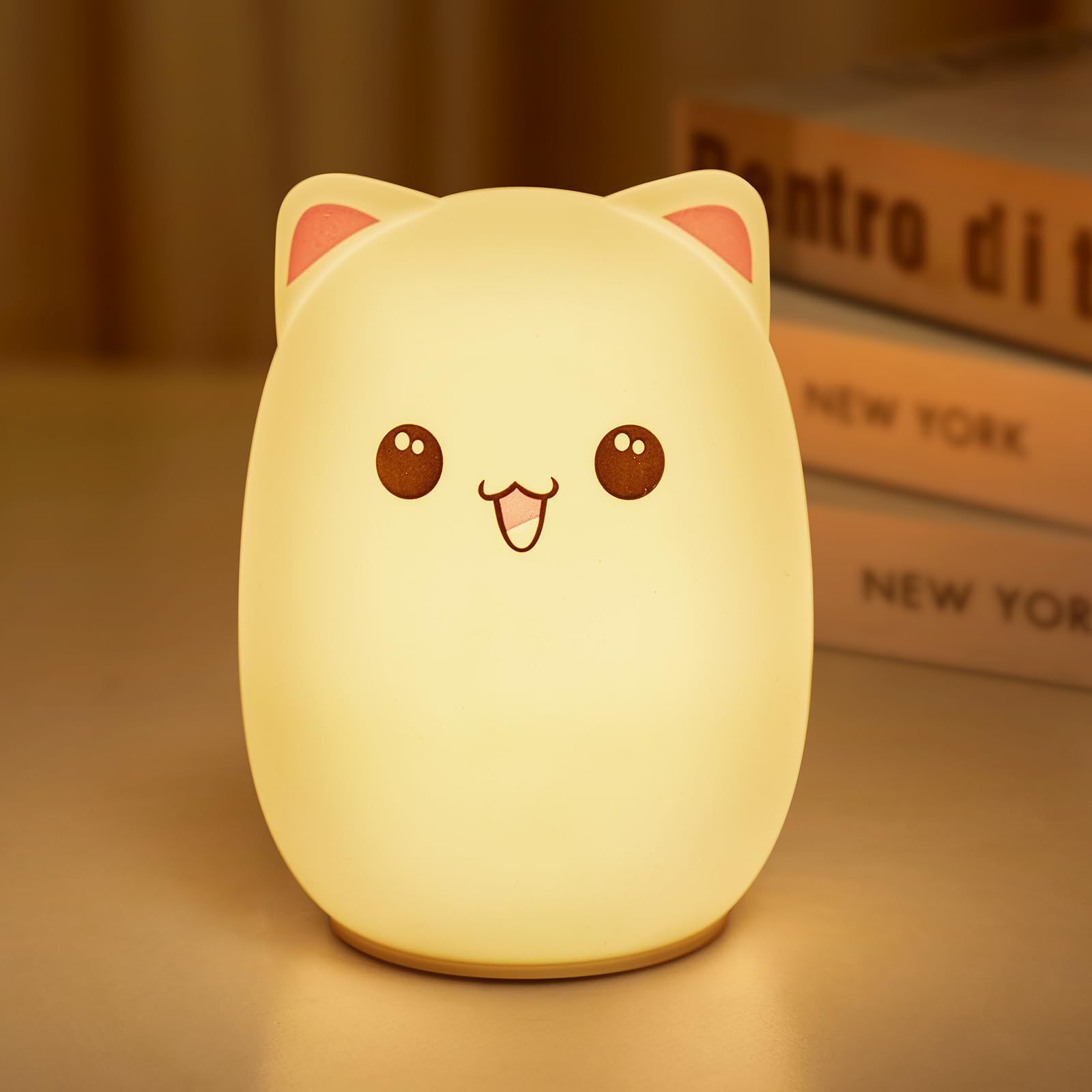Cute Silicone Kitty Night Light with 3 Levels of Brightness,Lamp for Bedroom, Girls and Boys, Nursery, Baby Gifts, Tap Control