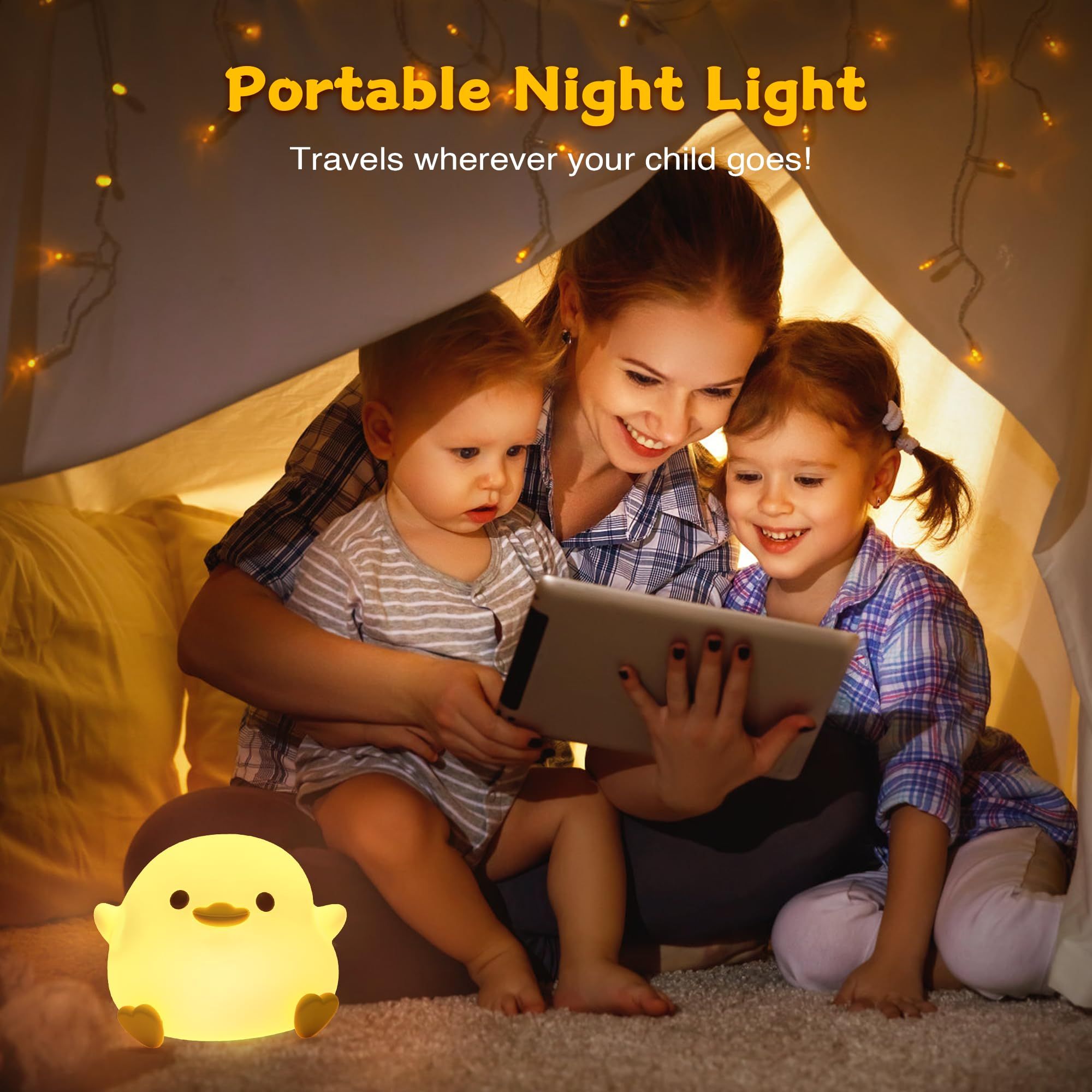 Duck Night Light,Cute Silicone Nursery Nightlight for Kids, Duck lamp Rechargeable Touch Lamp Bedside Lamp for Breastfeeding