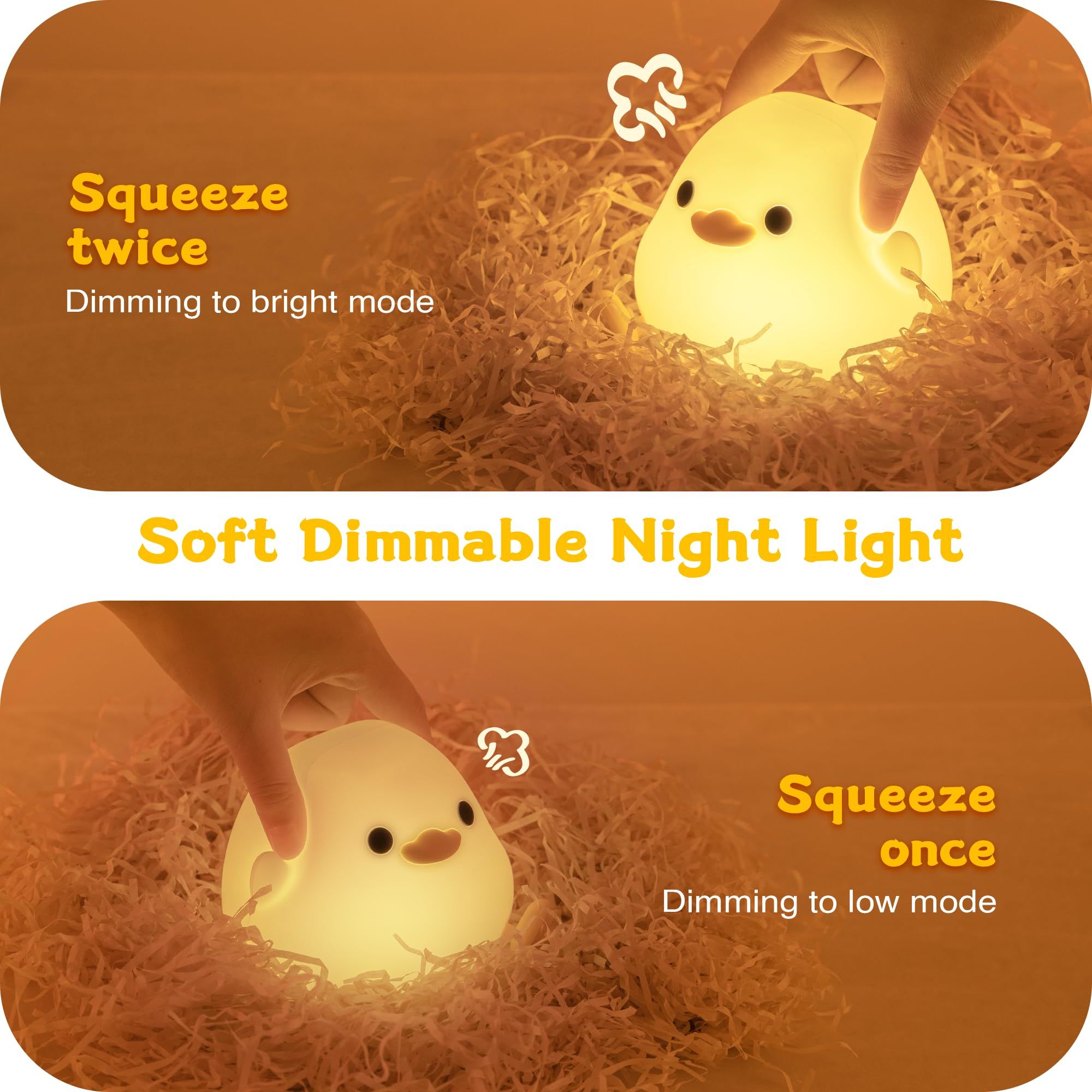 Duck Night Light,Cute Silicone Nursery Nightlight for Kids, Duck lamp Rechargeable Touch Lamp Bedside Lamp for Breastfeeding