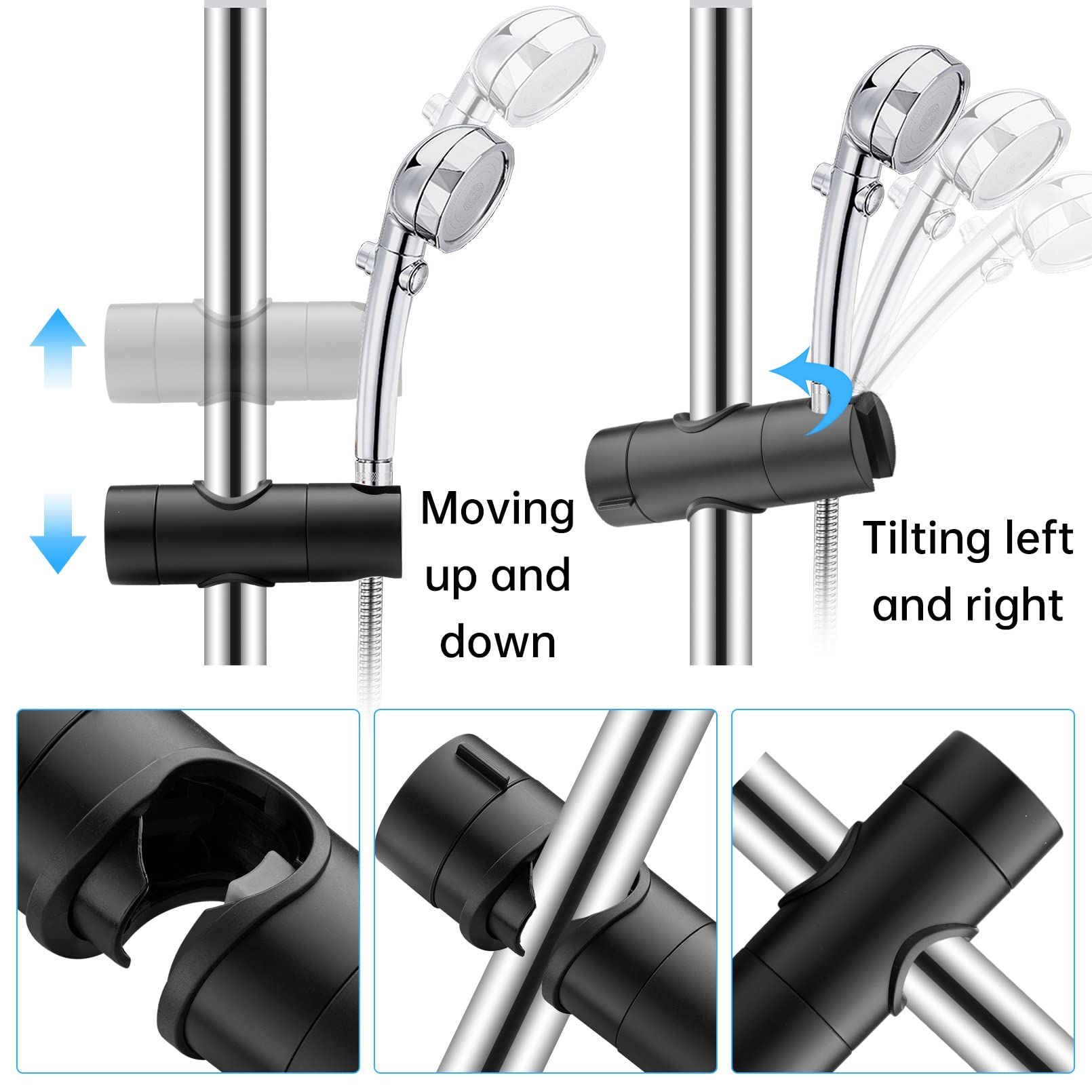 Adjustable Shower Head Holder for Slide Bar,Universal 20-25MM Rail Head Bracket Holder for Slide Bar Slider Clamp Bathroom