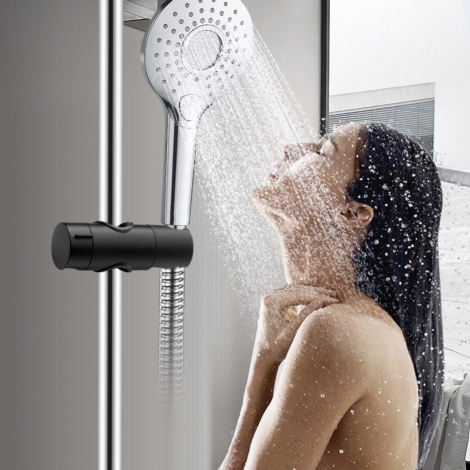 Adjustable Shower Head Holder for Slide Bar,Universal 20-25MM Rail Head Bracket Holder for Slide Bar Slider Clamp Bathroom