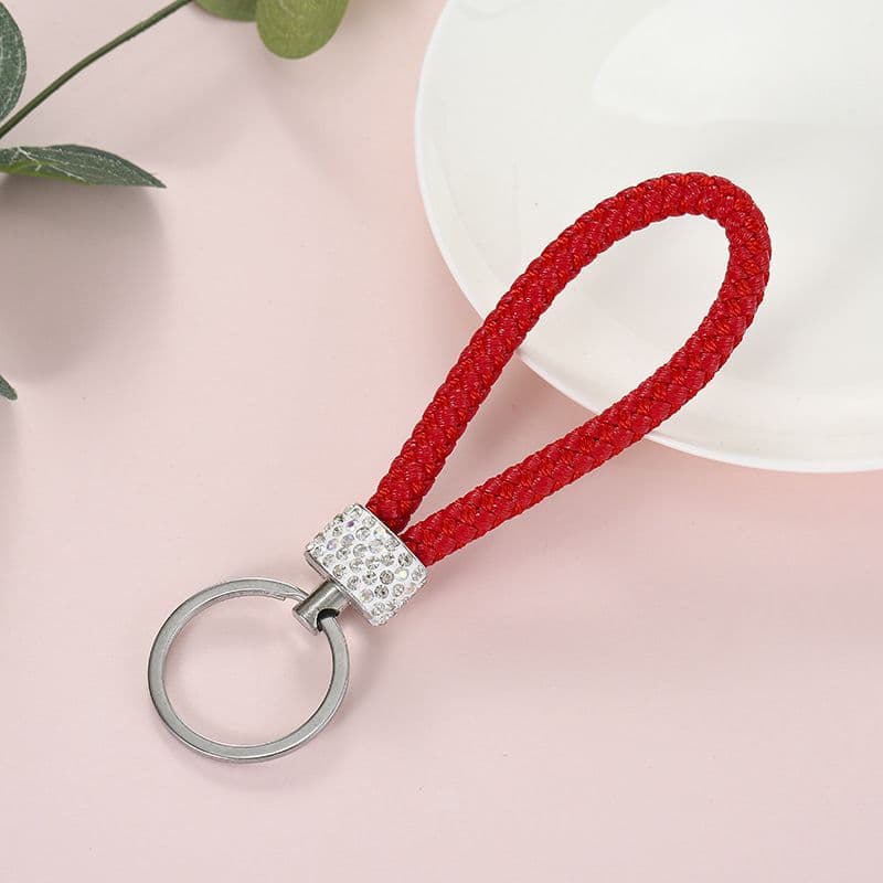 Woven Key Chains Wallet Keychain Hand Bag Decoration Key Ring Car Keychains Tag Leather Rope Keychains Sparkling Crystal Key(3pcs)
