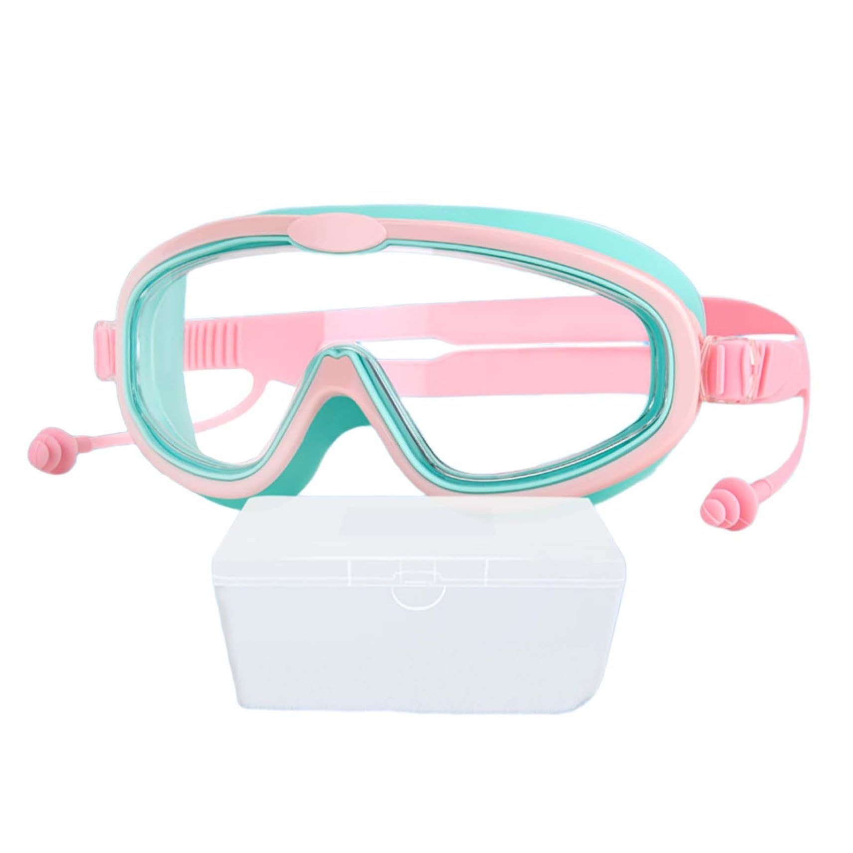 Kids Swimming Goggles Large Frame HD Waterproof Anti-Fog Swim Goggles with Earbuds Suitable for Children Age 3-16
