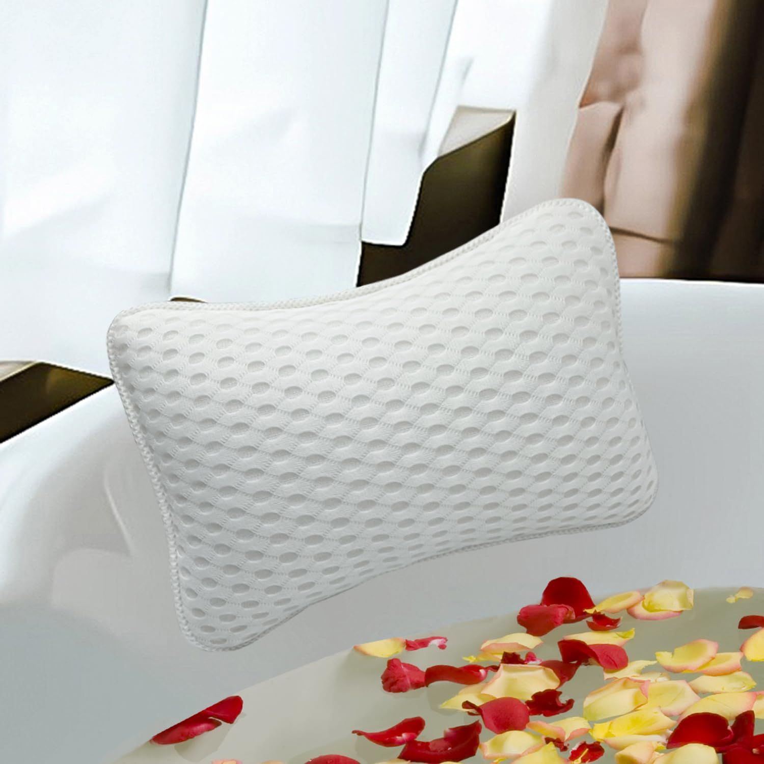 Bath Pillows for tub,Home Spa Pillows for Bathtub, Hot Tub,Head and Neck Support with 2 Strong Suction Cups,Off White